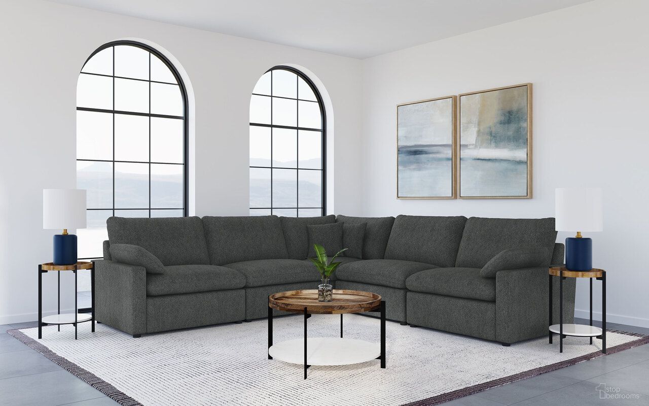 The appearance of Collins 5-piece Modular Power Reclining Sectional In Dark Grey designed by Coaster in the transitional interior design. This dark grey piece of furniture  was selected by 1StopBedrooms from Collins Collection to add a touch of cosiness and style into your home. Sku: 609530AC;609530ARP;609530CRN;609530LRP;609530RRP. Material: Fabric. Layout: L-Shape.