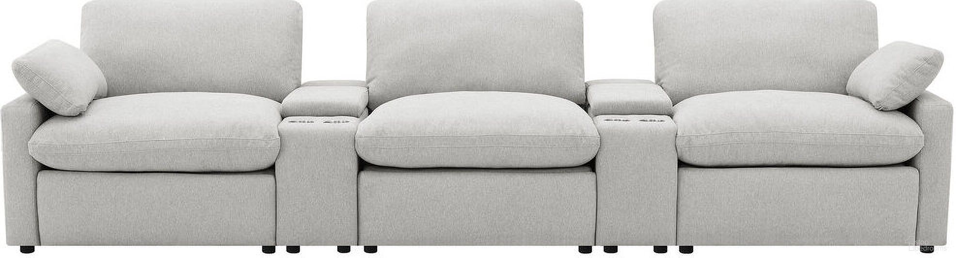 The appearance of Collins 5-Piece Power Reclining Home Theater Seating In Grey designed by Coaster in the transitional interior design. This grey piece of furniture  was selected by 1StopBedrooms from Collins Collection to add a touch of cosiness and style into your home. Sku: 609560ARP;609560CON;609560CON;609560LRP;609560RRP. Material: Polyester.