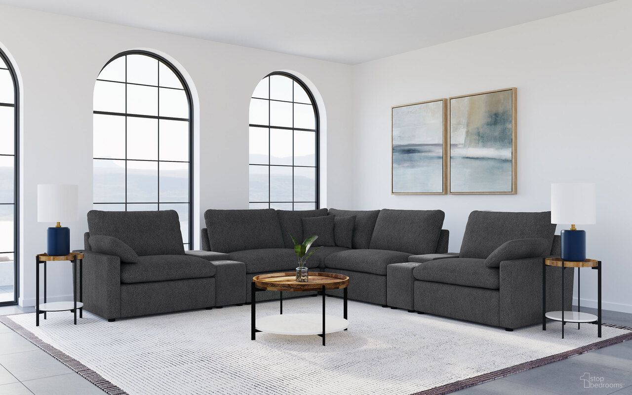 The appearance of Collins 7-piece Modular Power Reclining Sectional In Dark Grey designed by Coaster in the transitional interior design. This dark grey piece of furniture was selected by 1StopBedrooms from Collins Collection to add a touch of cosiness and style into your home. Sku: 609530AC;609530ARP;609530CON;609530CON;609530CRN;609530LRP;609530RRP. Material: Fabric.