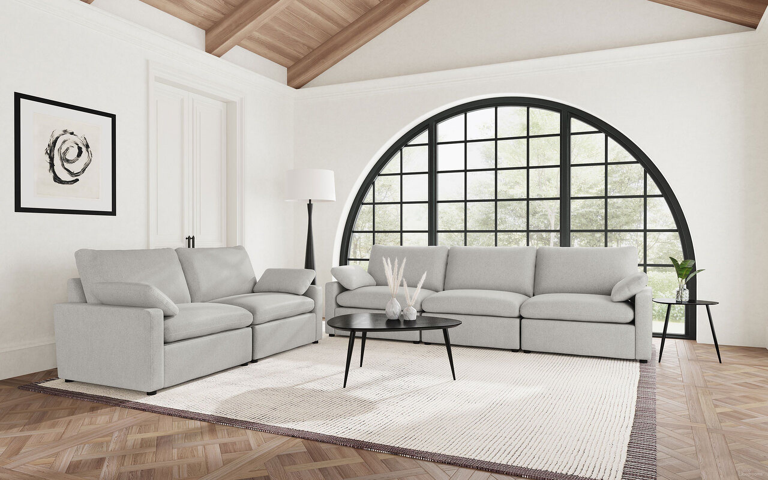 The appearance of Collins Modular Living Room Set In Grey designed by Coaster in the transitional interior design. This grey piece of furniture was selected by 1StopBedrooms from Collins Collection to add a touch of cosiness and style into your home. Sku: 609560AC;609560LRP;609560RRP;609560LRP;609560RRP. Material: Fabric.
