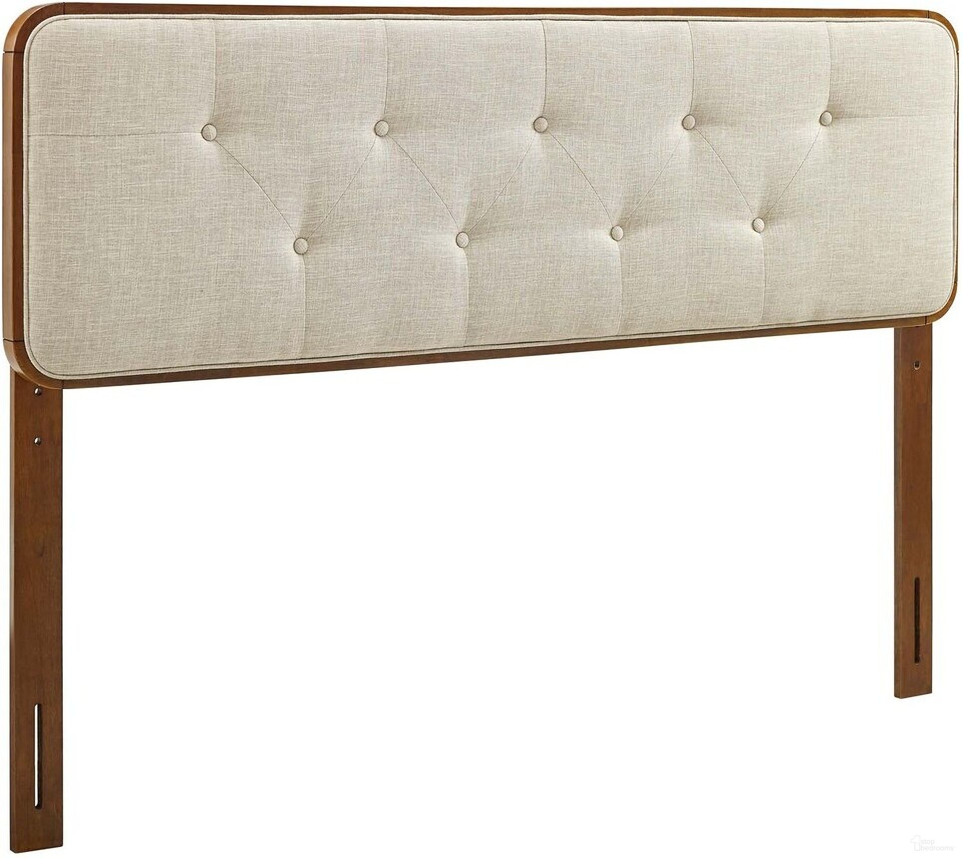 Collins Tufted Queen Fabric and Wood Headboard In Walnut Beige