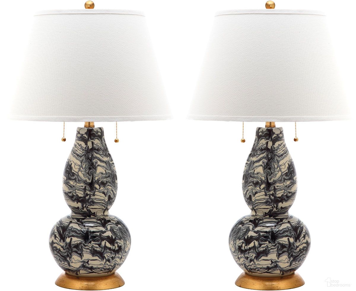 Color Swirls Black and White Glass Table Lamp with White Shade Set of 2