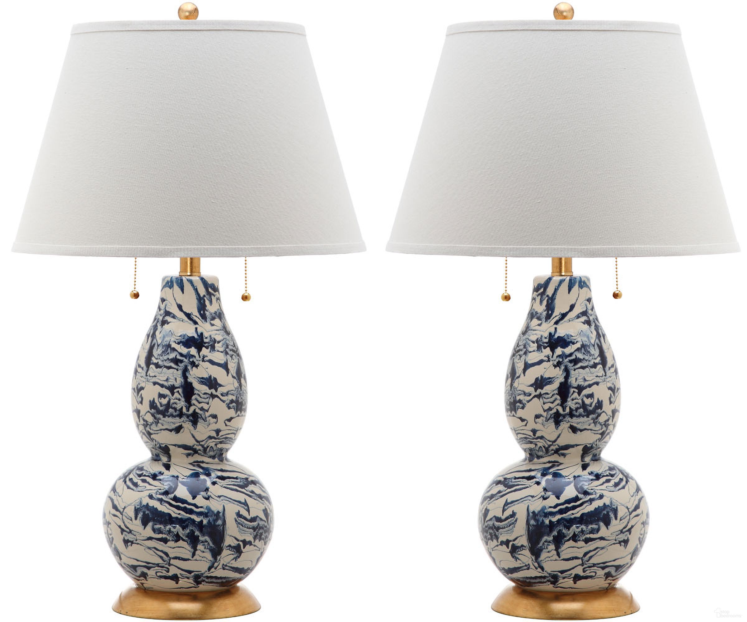 Color Swirls Navy and White Glass Table Lamp with White Shade Set of 2