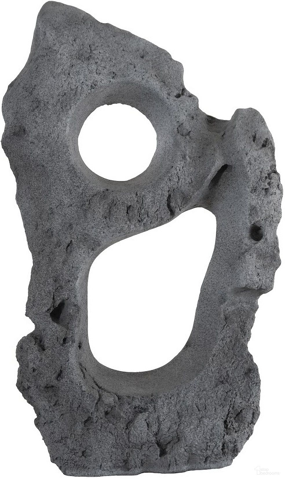 Colossal Two Holes Cast Stone Sculpture In Charcoal Stone