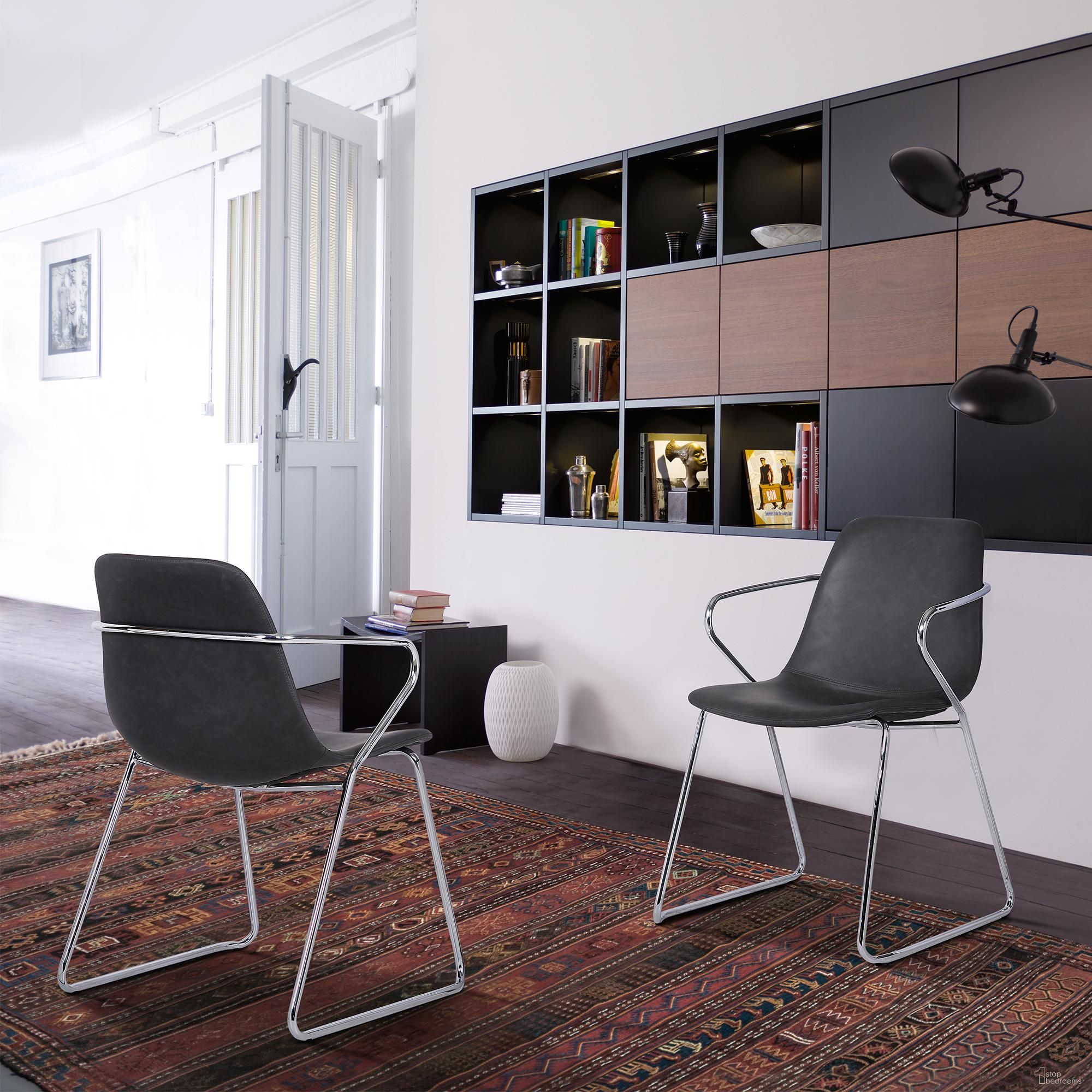 The appearance of Colton Chrome And Grey Faux Leather Dining Chair Set Of 2 designed by Armen Living in the modern / contemporary interior design. This grey piece of furniture was selected by 1StopBedrooms from Colton Collection to add a touch of cosiness and style into your home. Sku: LCCTSIGRCHRM. Material: Steel. Chair Type: Arm Chair.