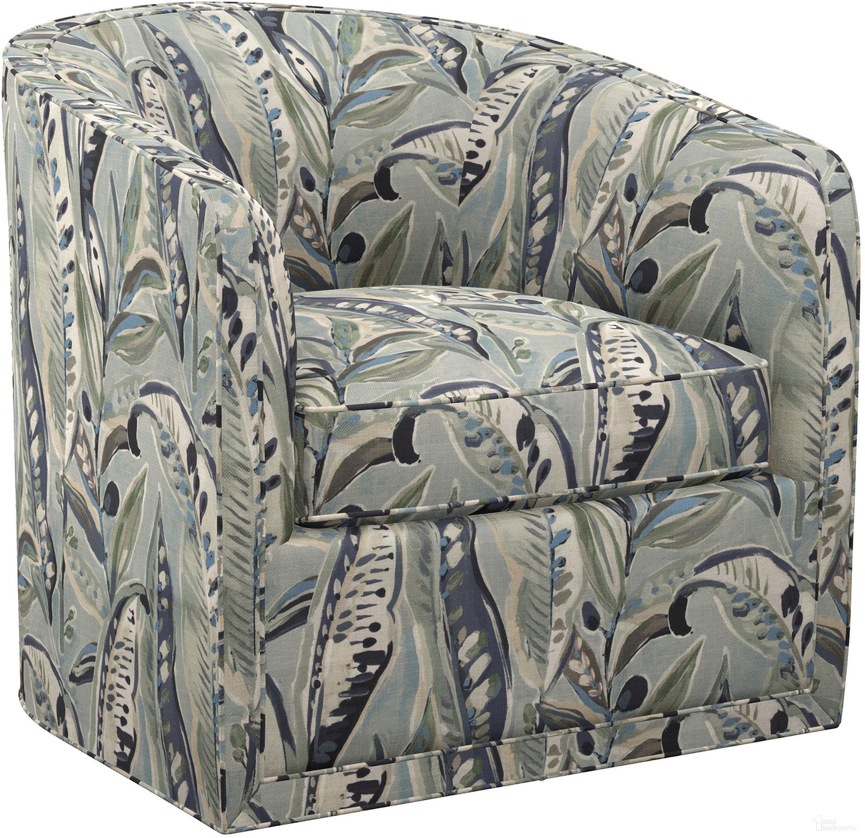 The appearance of Featured Upholstery Colton Swivel Chair In Blue designed by Tommy Bahama in the transitional interior design. This blue piece of furniture was selected by 1StopBedrooms from Featured Upholstery Collection to add a touch of cosiness and style into your home. Sku: 7277-11SW-70. Material: Fabric.
