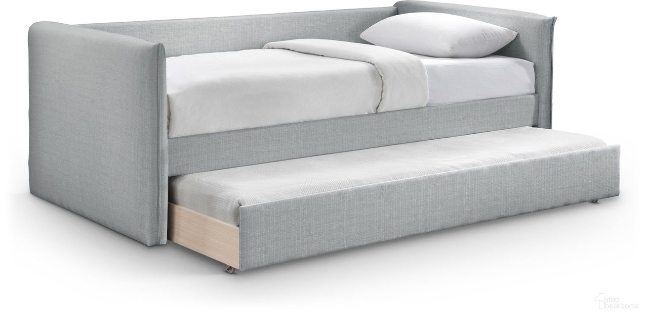 The appearance of Colton Textured Fabric Twin Daybed In Grey Linen designed by Meridian in the modern / contemporary interior design. This grey linen piece of furniture  was selected by 1StopBedrooms from Colton Collection to add a touch of cosiness and style into your home. Sku: ColtonGrey-T Box 1/2 (Side Arms / Slats / Trundle Panel);ColtonGrey-T Box 2/2 (Back / Side Rail). Bed Type: Daybed. Material: Wood. Bed Size: Twin.