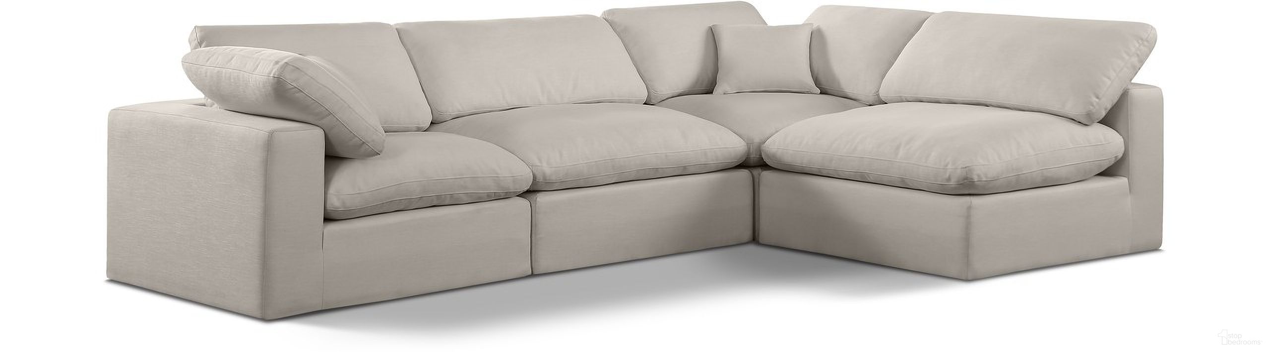 The appearance of Comfy Linen Textured Fabric 4 Piece Modular Sectional In Beige designed by Meridian in the modern / contemporary interior design. This beige piece of furniture  was selected by 1StopBedrooms from Comfy Collection to add a touch of cosiness and style into your home. Sku: 187Beige-Armless;187Beige-Armless;187Beige-Corner;187Beige-Corner. Material: Linen. Layout: Modular.