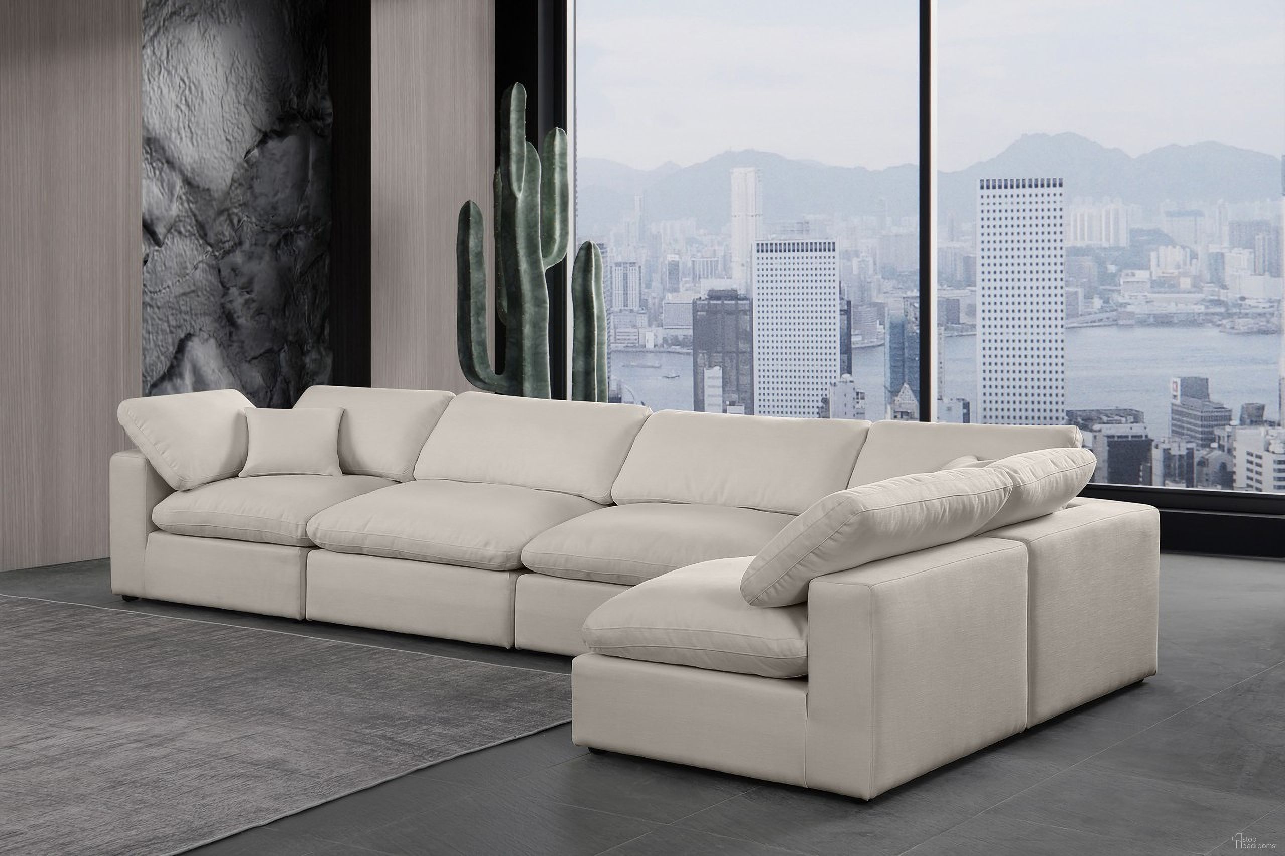 The appearance of Comfy Linen Textured Fabric 5 Piece Modular Sectional In Beige designed by Meridian in the modern / contemporary interior design. This beige piece of furniture  was selected by 1StopBedrooms from Comfy Collection to add a touch of cosiness and style into your home. Sku: 187Beige-Armless;187Beige-Armless;187Beige-Armless;187Beige-Corner;187Beige-Corner. Material: Linen. Layout: Modular.