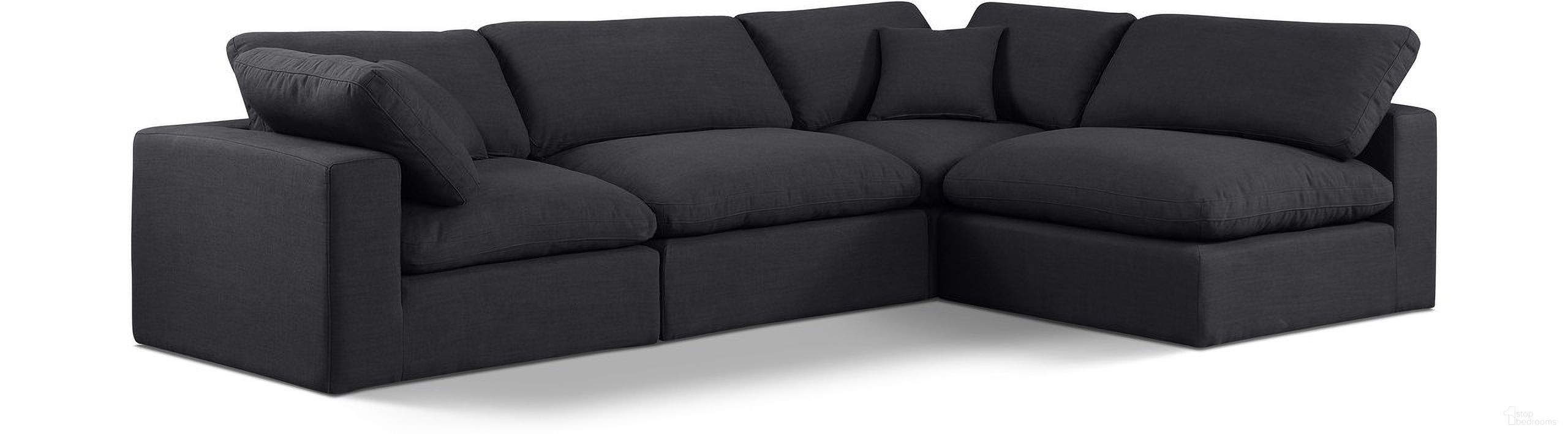Comfy Linen Textured Fabric 4 Piece Modular Sectional In Black