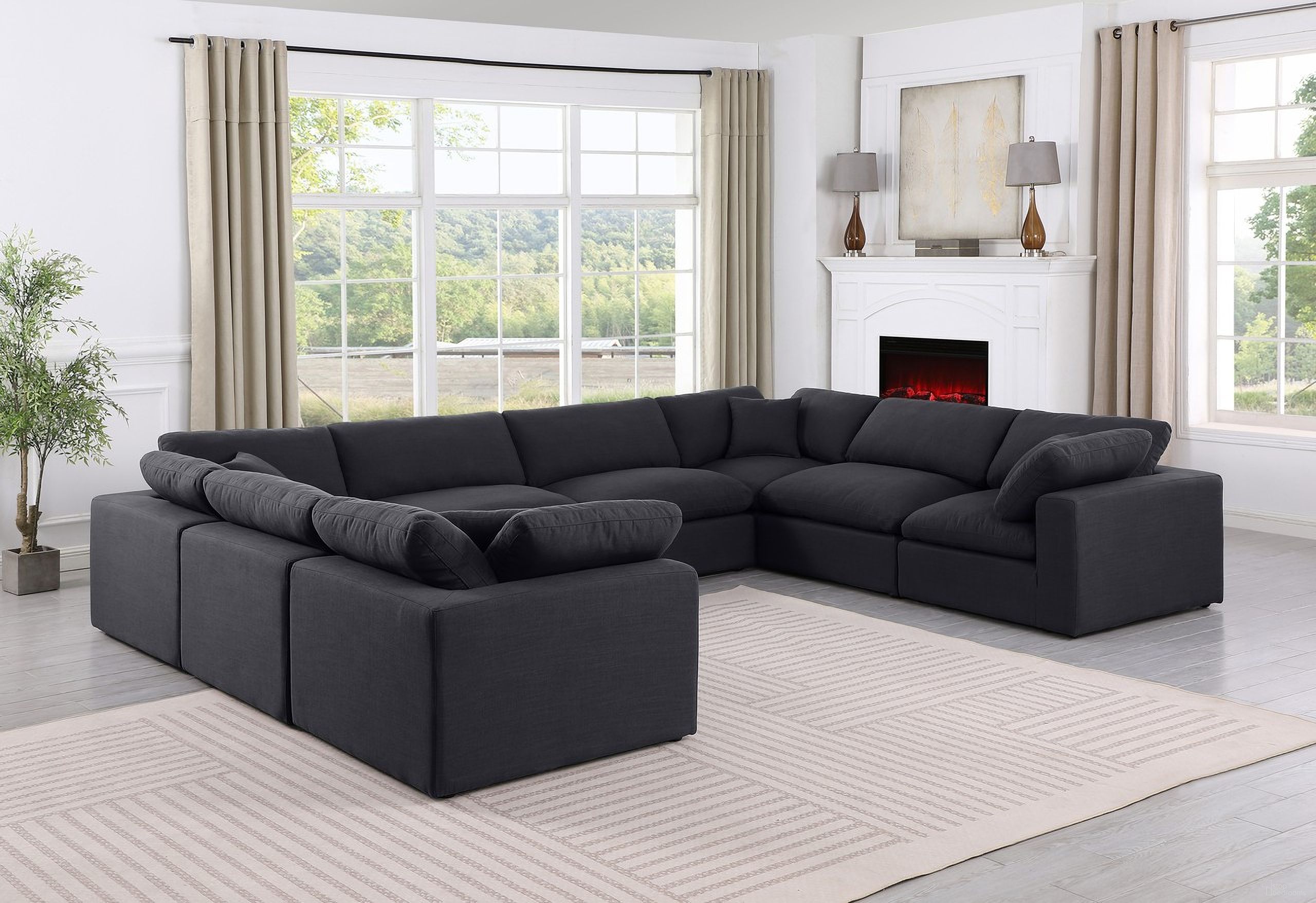 The appearance of Comfy Linen Textured Fabric 8 Piece Modular Sectional In Black and Espresso designed by Meridian in the modern / contemporary interior design. This black piece of furniture was selected by 1StopBedrooms from Comfy Collection to add a touch of cosiness and style into your home. Sku: 187Black-Armless;187Black-Armless;187Black-Armless;187Black-Armless;187Black-Corner;187Black-Corner;187Black-Corner;187Black-Corner. Material: Linen. Layout: Modular.