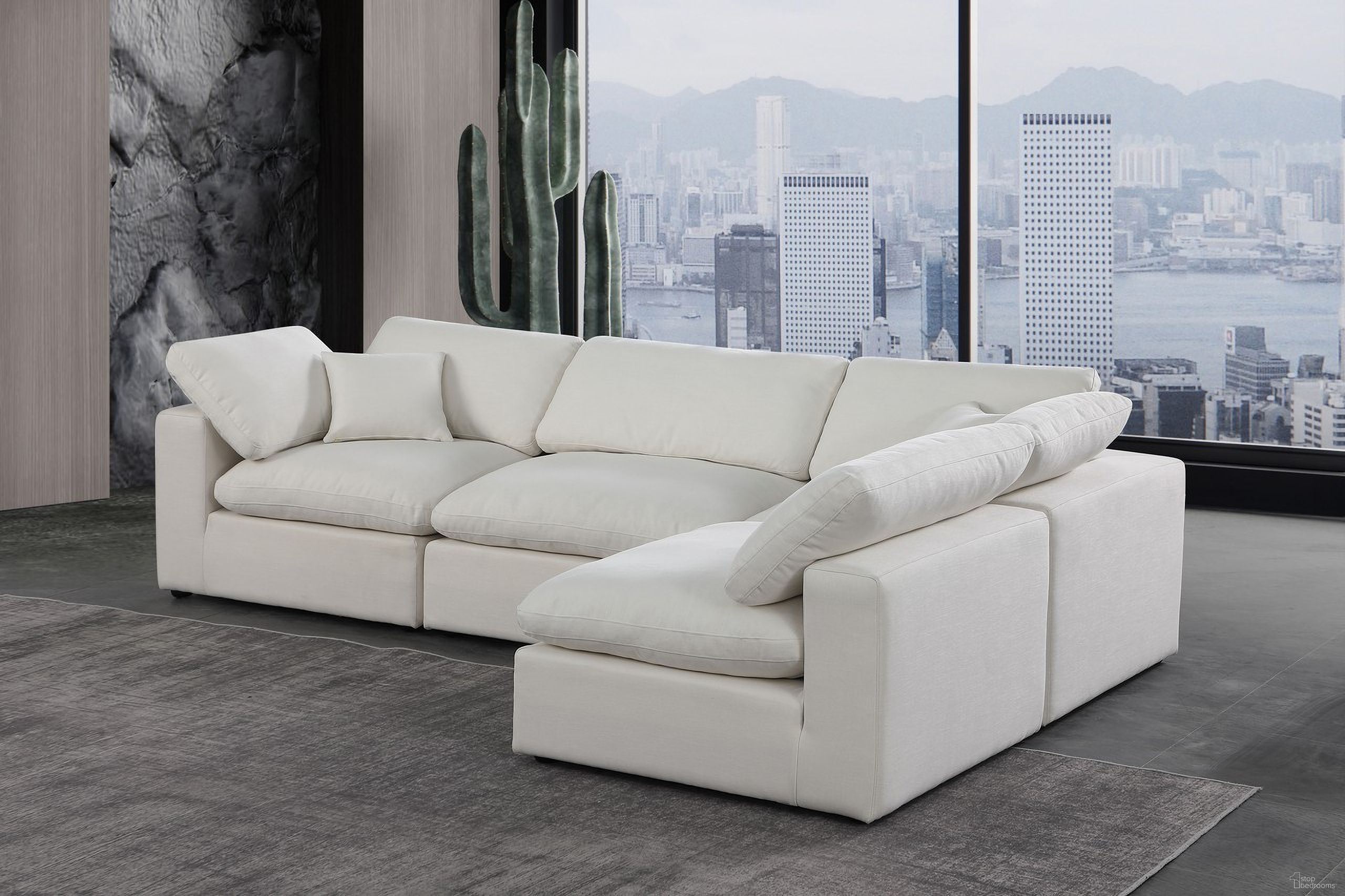 Comfy Linen Textured Fabric 4 Piece Modular Sectional In Cream
