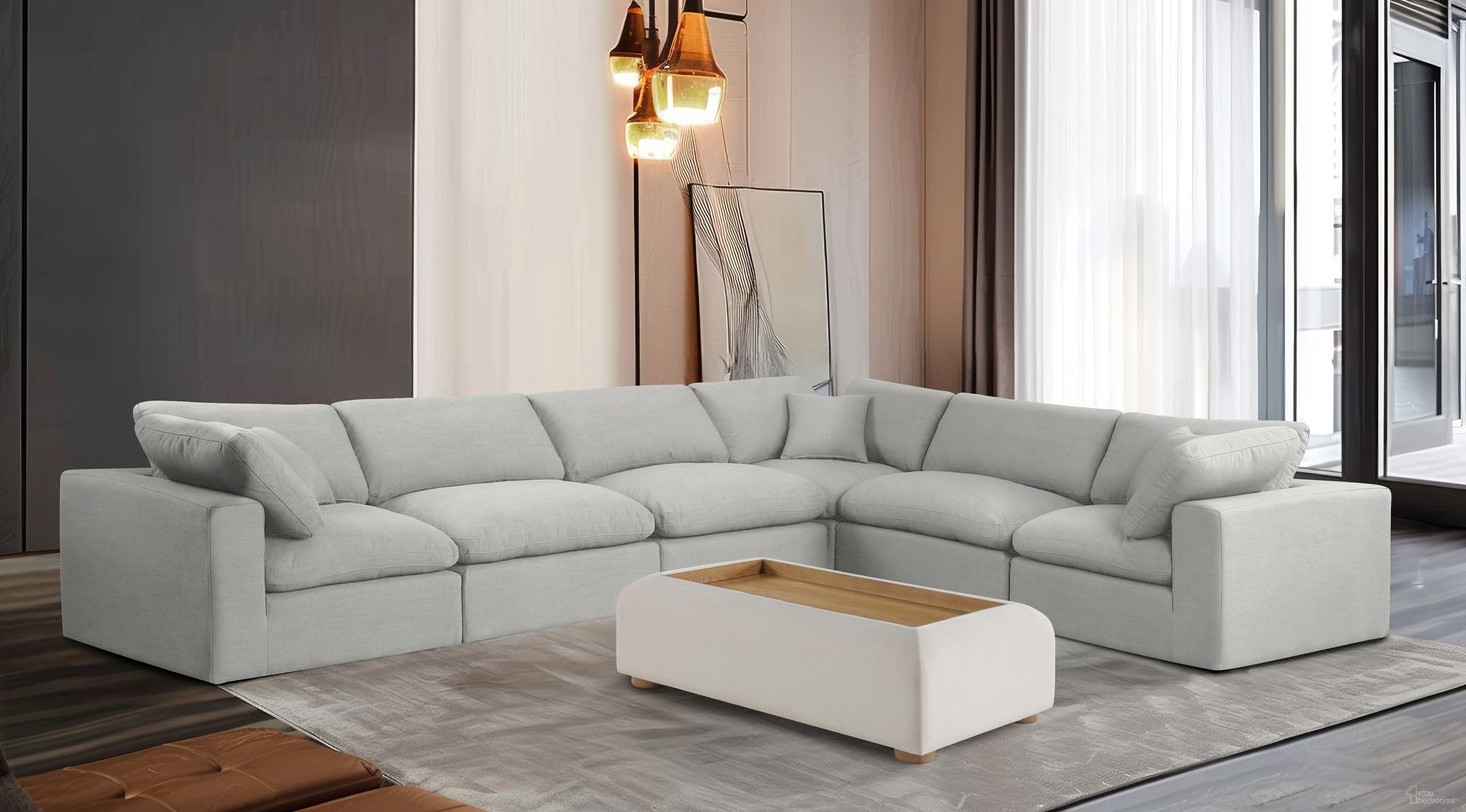The appearance of Comfy Linen Textured Fabric 6 Piece Modular Sectional In Cream designed by Meridian in the modern / contemporary interior design. This cream piece of furniture  was selected by 1StopBedrooms from Comfy Collection to add a touch of cosiness and style into your home. Sku: 187Cream-Armless;187Cream-Armless;187Cream-Armless;187Cream-Corner;187Cream-Corner;187Cream-Corner. Material: Linen. Layout: Modular.
