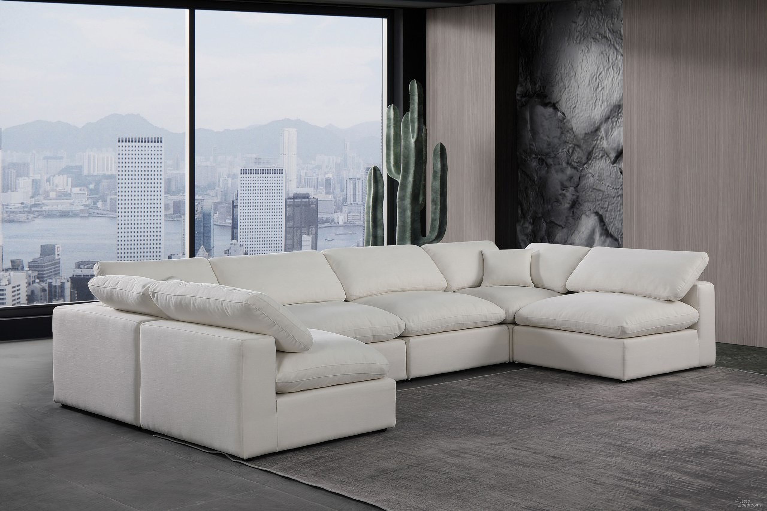 The appearance of Comfy Linen Textured Fabric 6 Piece Modular Sectional In Cream designed by Meridian in the modern / contemporary interior design. This cream piece of furniture  was selected by 1StopBedrooms from Comfy Collection to add a touch of cosiness and style into your home. Sku: 187Cream-Armless;187Cream-Armless;187Cream-Armless;187Cream-Armless;187Cream-Corner;187Cream-Corner. Material: Linen. Layout: Modular.