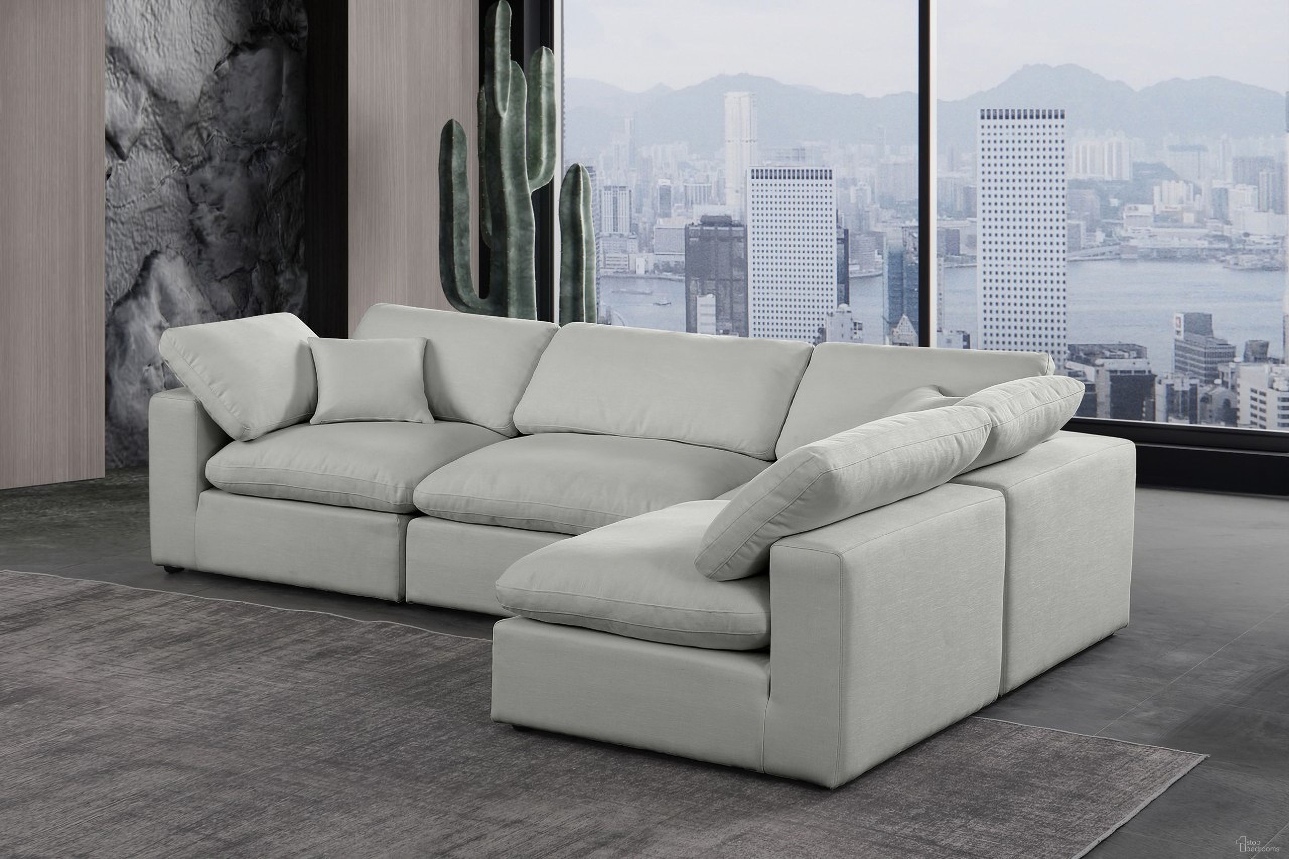 Comfy Linen Textured Fabric 4 Piece Modular Sectional In Grey