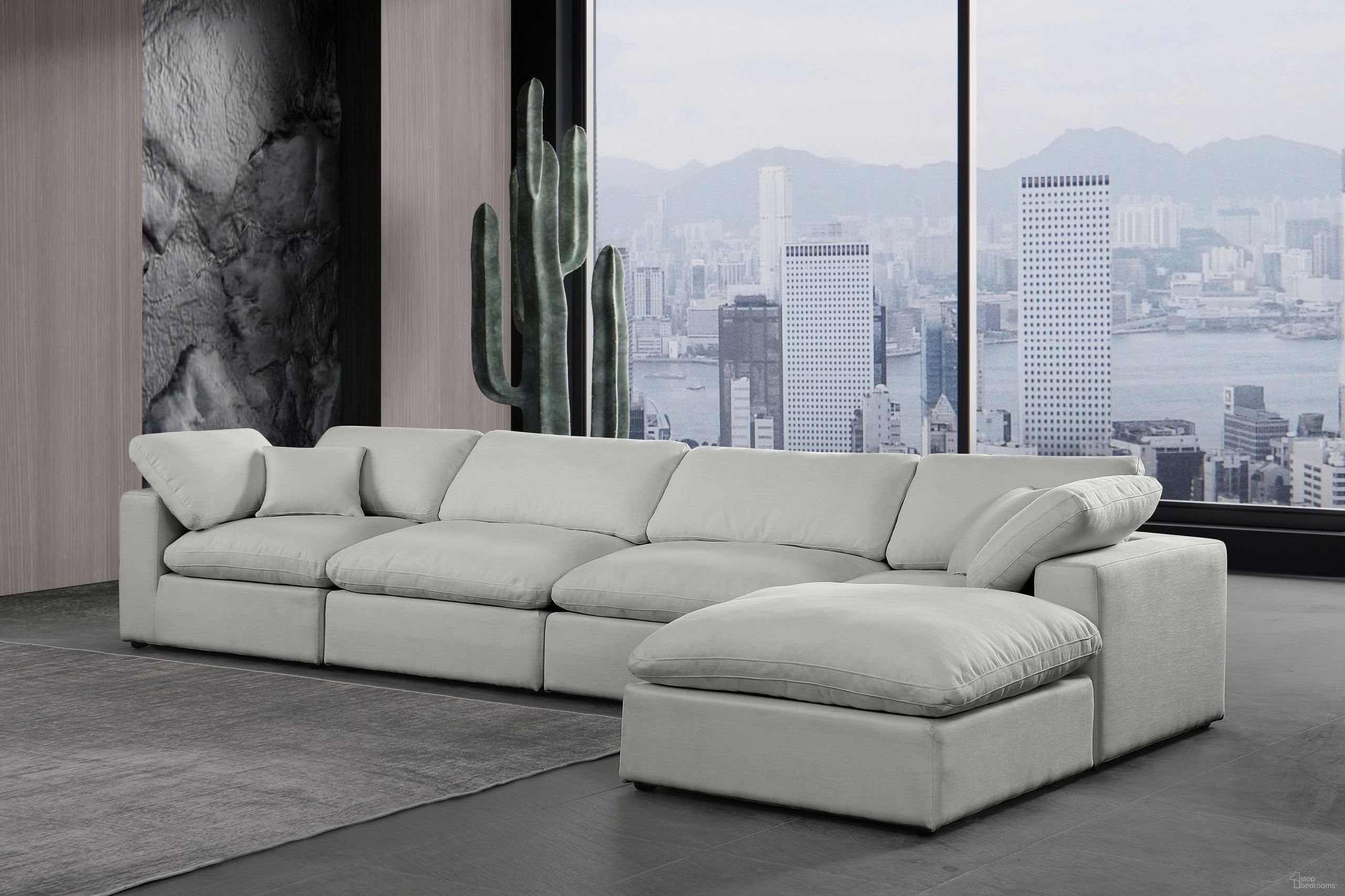 The appearance of Comfy Linen Textured Fabric 5 Piece Modular Sectional In Grey designed by Meridian in the modern / contemporary interior design. This grey piece of furniture  was selected by 1StopBedrooms from Comfy Collection to add a touch of cosiness and style into your home. Sku: 187Grey-Armless;187Grey-Armless;187Grey-Corner;187Grey-Corner;187Grey-Ott. Material: Linen. Layout: Modular.