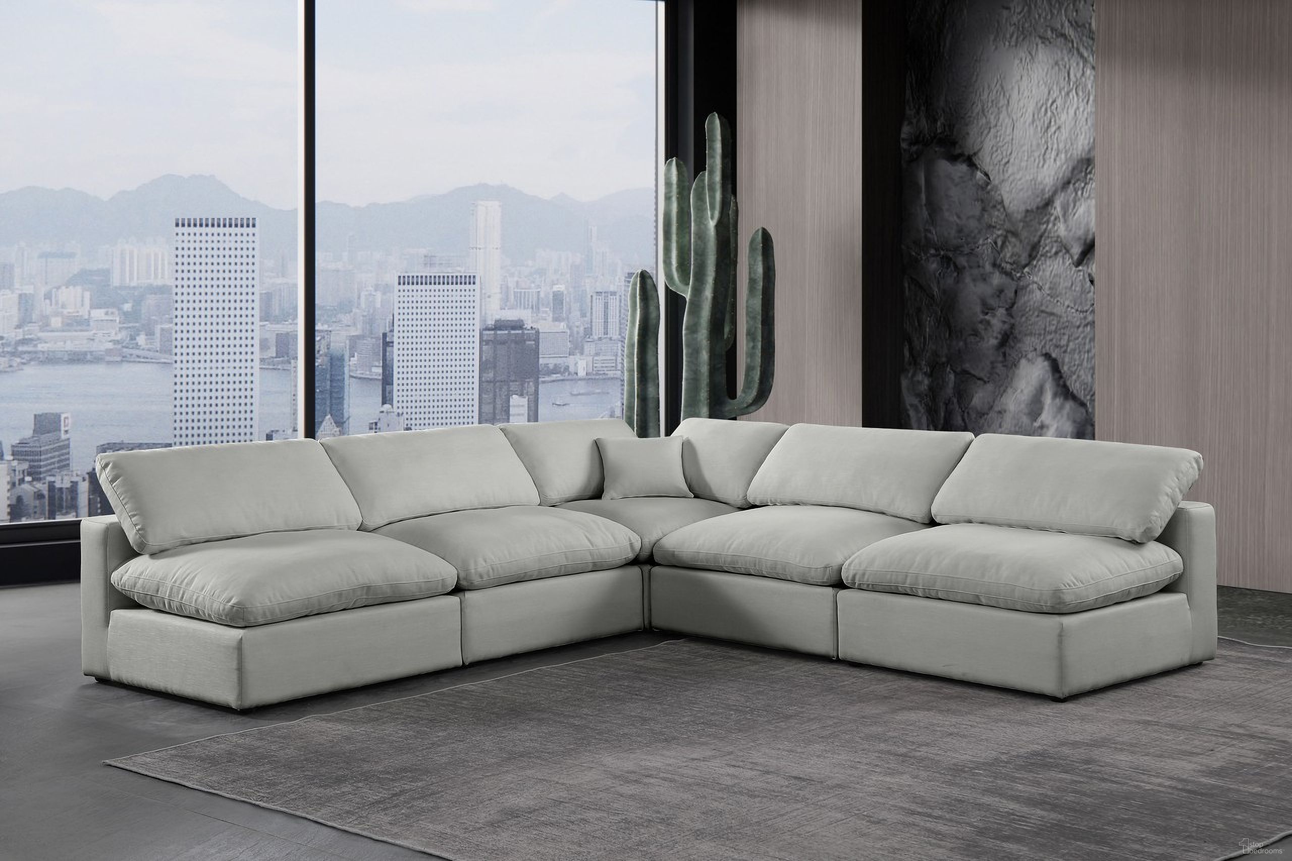 The appearance of Comfy Linen Textured Fabric 5 Piece Modular Sectional In Grey designed by Meridian in the modern / contemporary interior design. This grey piece of furniture  was selected by 1StopBedrooms from Comfy Collection to add a touch of cosiness and style into your home. Sku: 187Grey-Armless;187Grey-Armless;187Grey-Armless;187Grey-Armless;187Grey-Corner. Material: Linen. Layout: Modular.