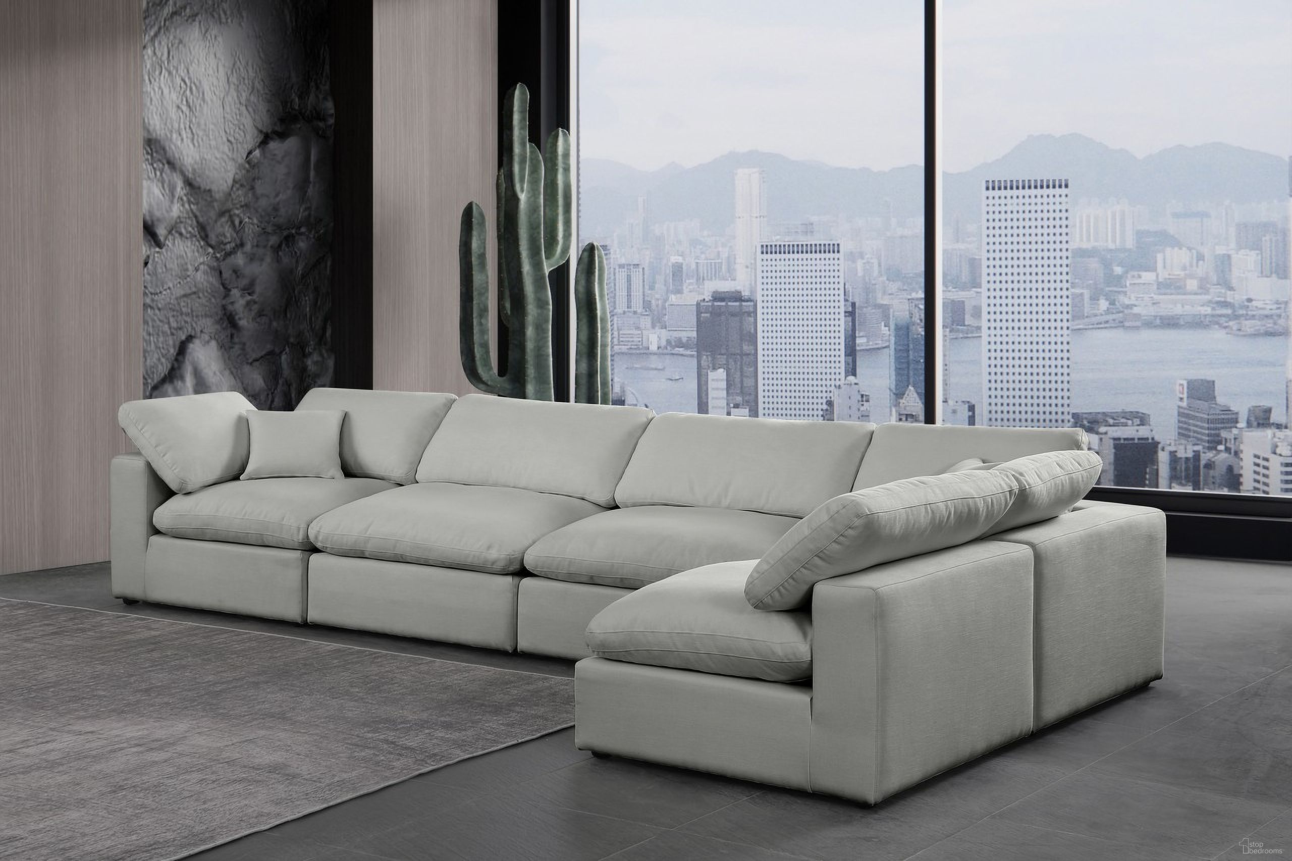 The appearance of Comfy Linen Textured Fabric 5 Piece Modular Sectional In Grey designed by Meridian in the modern / contemporary interior design. This grey piece of furniture  was selected by 1StopBedrooms from Comfy Collection to add a touch of cosiness and style into your home. Sku: 187Grey-Armless;187Grey-Armless;187Grey-Armless;187Grey-Corner;187Grey-Corner. Material: Linen. Layout: Modular.