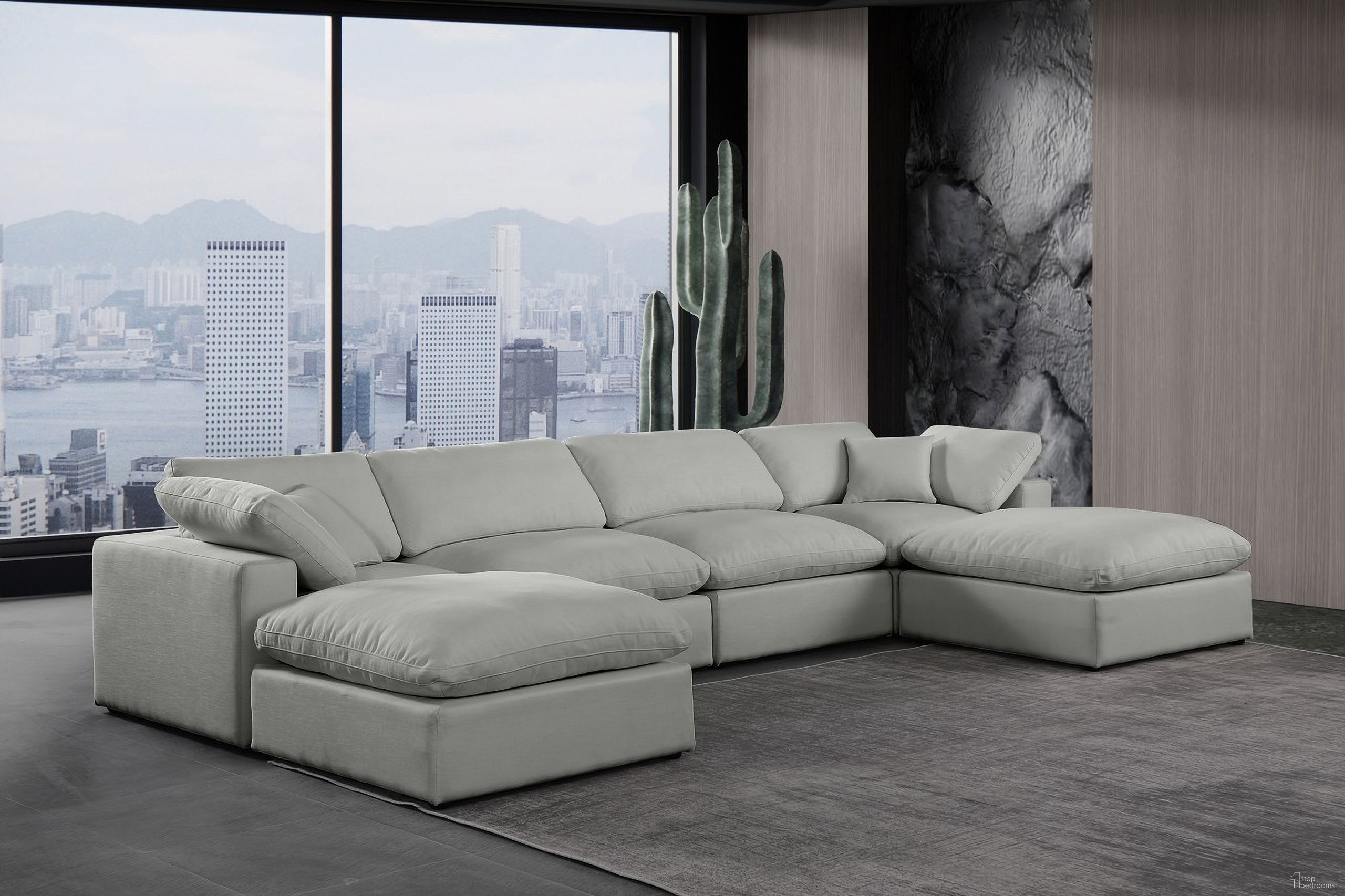 The appearance of Comfy Linen Textured Fabric 6 Piece Modular Sectional In Grey designed by Meridian in the modern / contemporary interior design. This grey piece of furniture  was selected by 1StopBedrooms from Comfy Collection to add a touch of cosiness and style into your home. Sku: 187Grey-Armless;187Grey-Armless;187Grey-Corner;187Grey-Corner;187Grey-Ott;187Grey-Ott. Material: Linen. Layout: Modular.