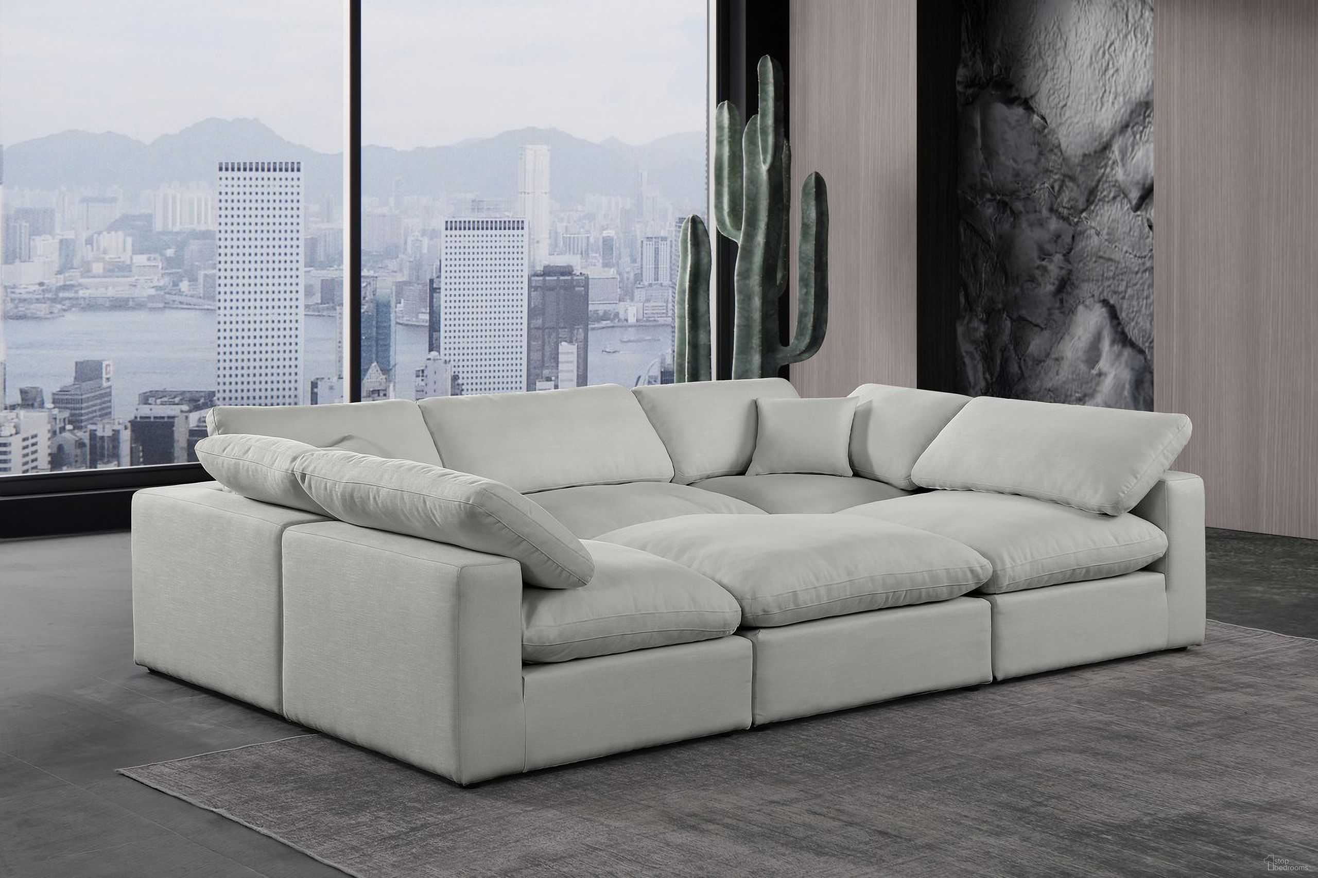 The appearance of Comfy Linen Textured Fabric 6 Piece Modular Sectional In Grey designed by Meridian in the modern / contemporary interior design. This grey piece of furniture  was selected by 1StopBedrooms from Comfy Collection to add a touch of cosiness and style into your home. Sku: 187Grey-Armless;187Grey-Armless;187Grey-Armless;187Grey-Corner;187Grey-Corner;187Grey-Ott. Material: Linen. Layout: Modular.