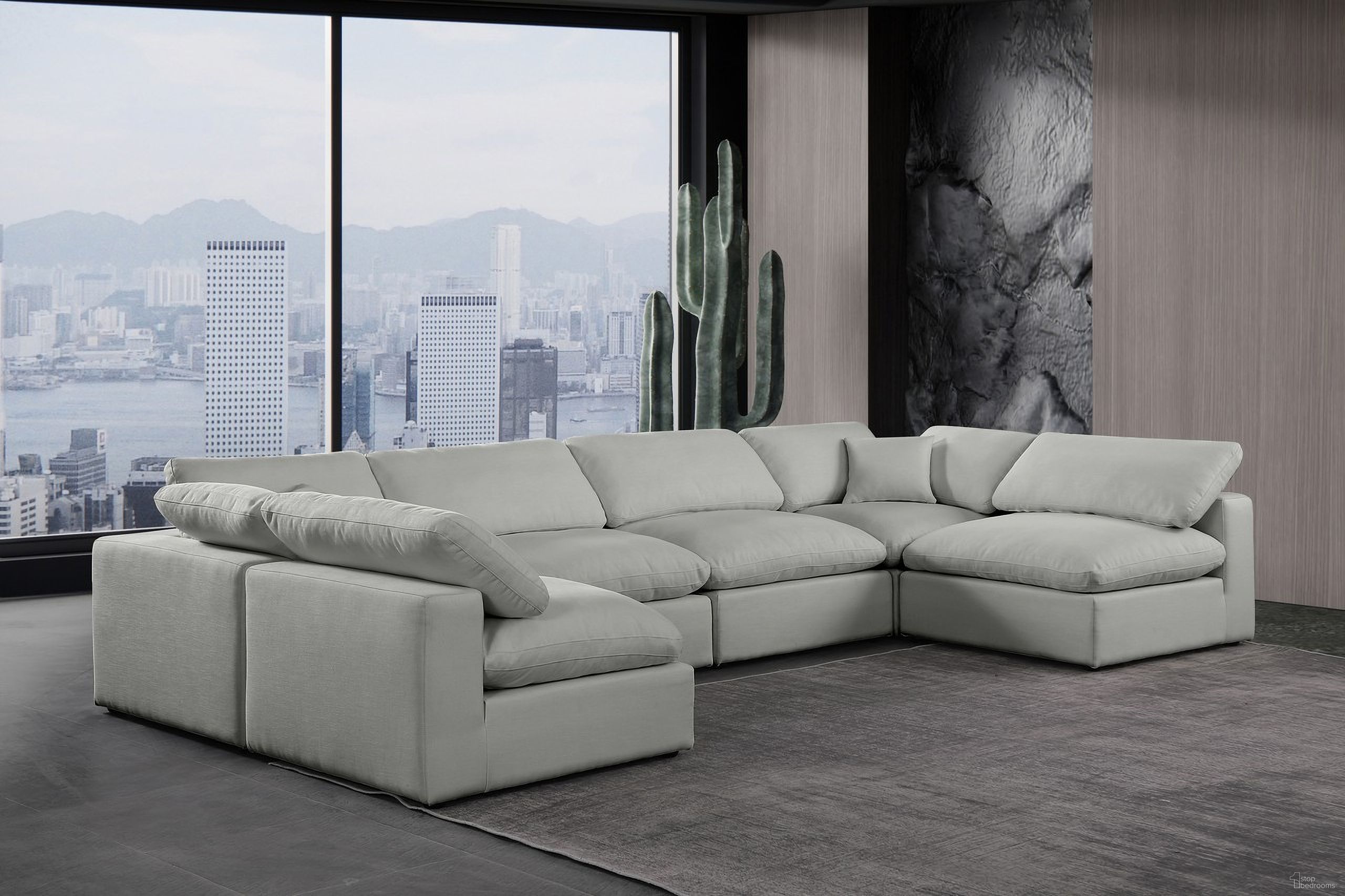 The appearance of Comfy Linen Textured Fabric 6 Piece Modular Sectional In Grey designed by Meridian in the modern / contemporary interior design. This grey piece of furniture  was selected by 1StopBedrooms from Comfy Collection to add a touch of cosiness and style into your home. Sku: 187Grey-Armless;187Grey-Armless;187Grey-Armless;187Grey-Armless;187Grey-Corner;187Grey-Corner. Material: Linen. Layout: Modular.