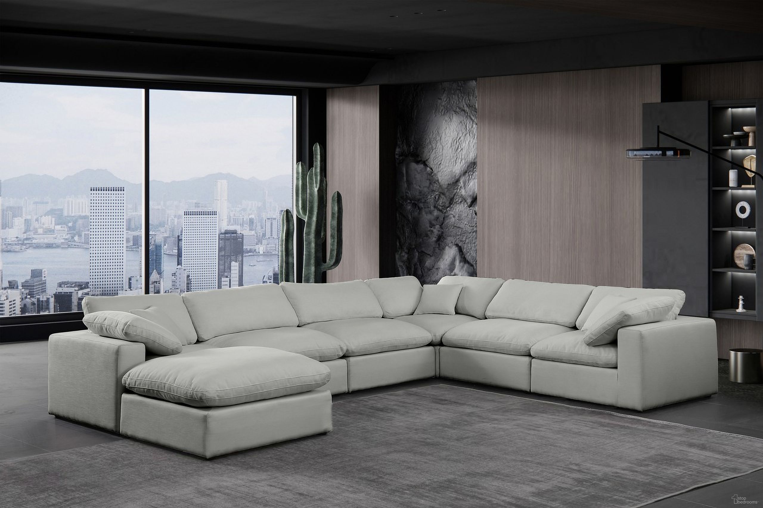 The appearance of Comfy Linen Textured Fabric 7 Piece Modular Sectional In Grey designed by Meridian in the modern / contemporary interior design. This grey piece of furniture  was selected by 1StopBedrooms from Comfy Collection to add a touch of cosiness and style into your home. Sku: 187Grey-Armless;187Grey-Armless;187Grey-Armless;187Grey-Corner;187Grey-Corner;187Grey-Corner;187Grey-Ott. Material: Linen. Layout: Modular.