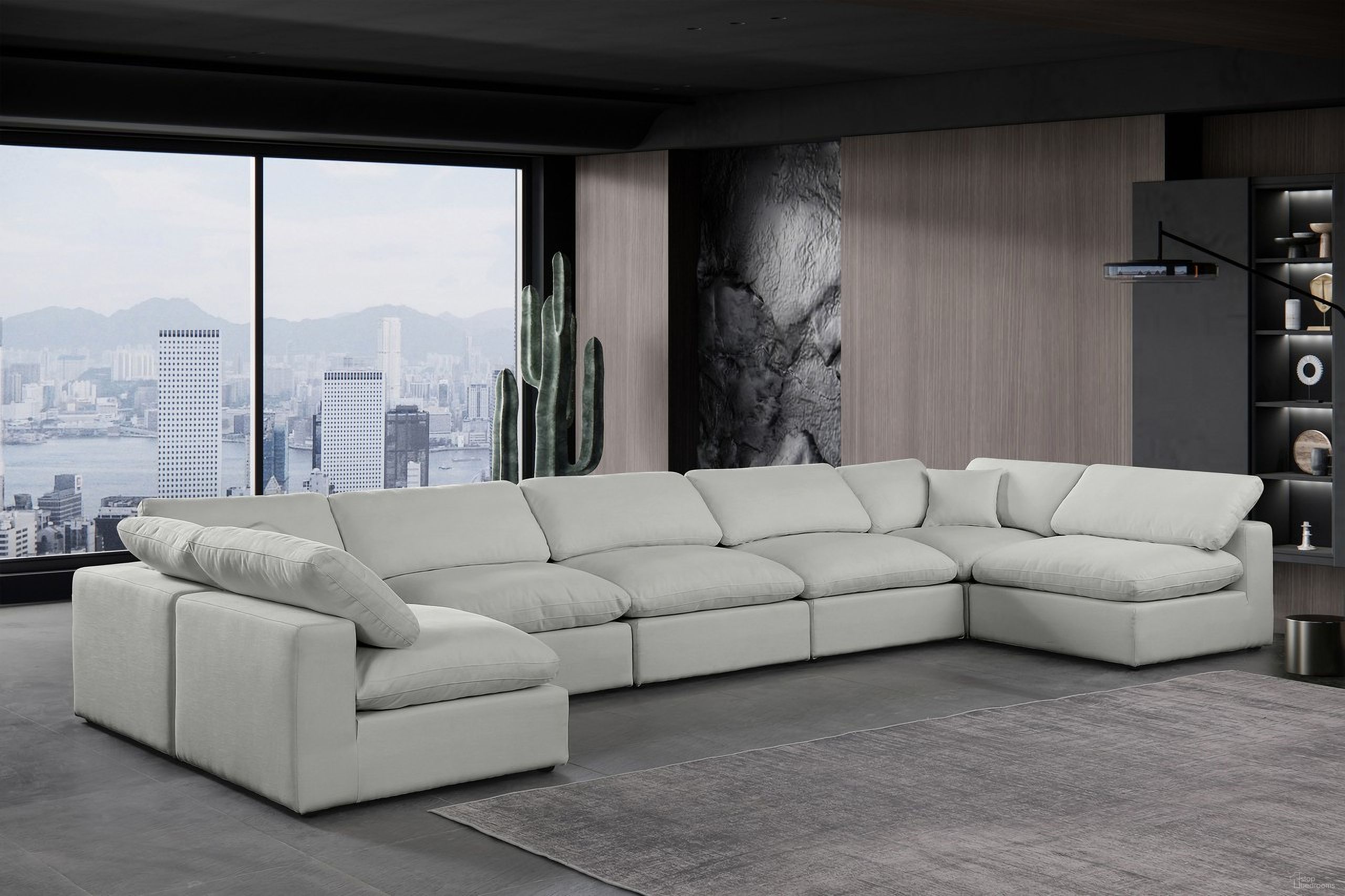 The appearance of Comfy Linen Textured Fabric 7 Piece Modular Sectional In Grey designed by Meridian in the modern / contemporary interior design. This grey piece of furniture  was selected by 1StopBedrooms from Comfy Collection to add a touch of cosiness and style into your home. Sku: 187Grey-Armless;187Grey-Armless;187Grey-Armless;187Grey-Armless;187Grey-Armless;187Grey-Corner;187Grey-Corner. Material: Linen. Layout: Modular.