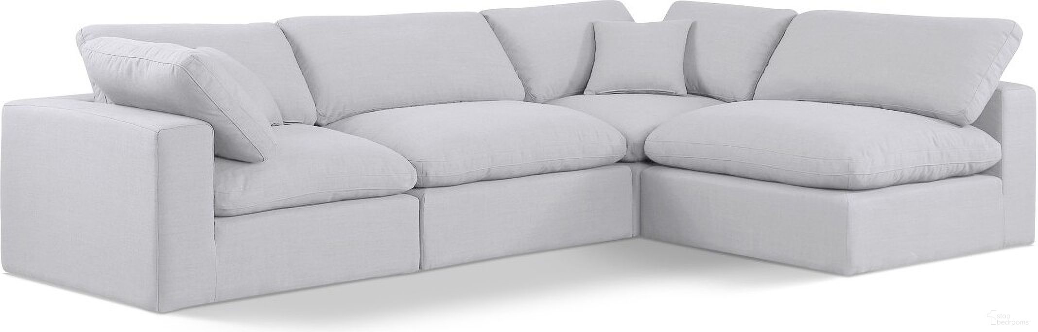 Comfy Linen Textured Fabric 4 Piece Modular Sectional In White