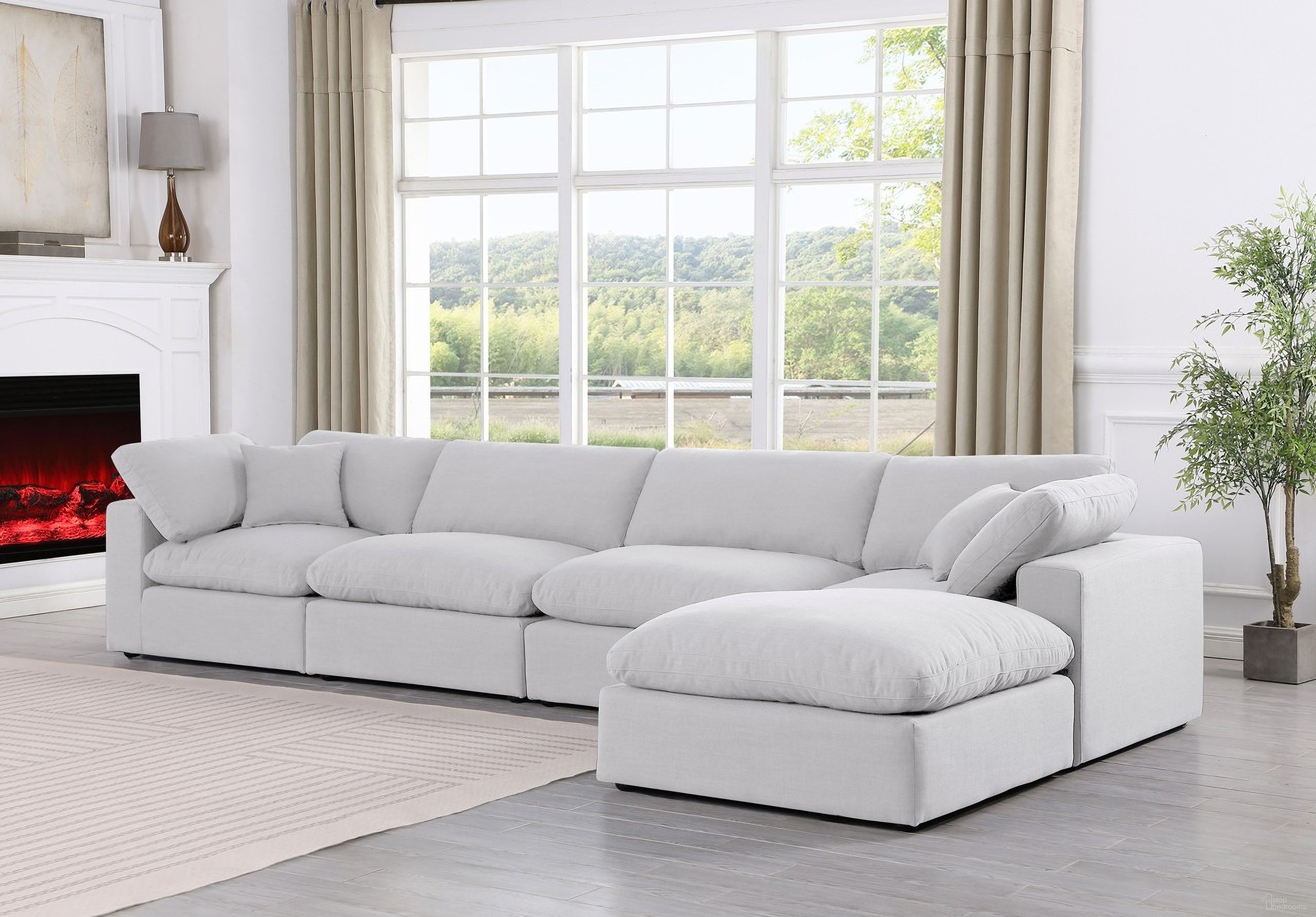 Comfy Linen Textured Fabric 5 Piece Modular Sectional In White
