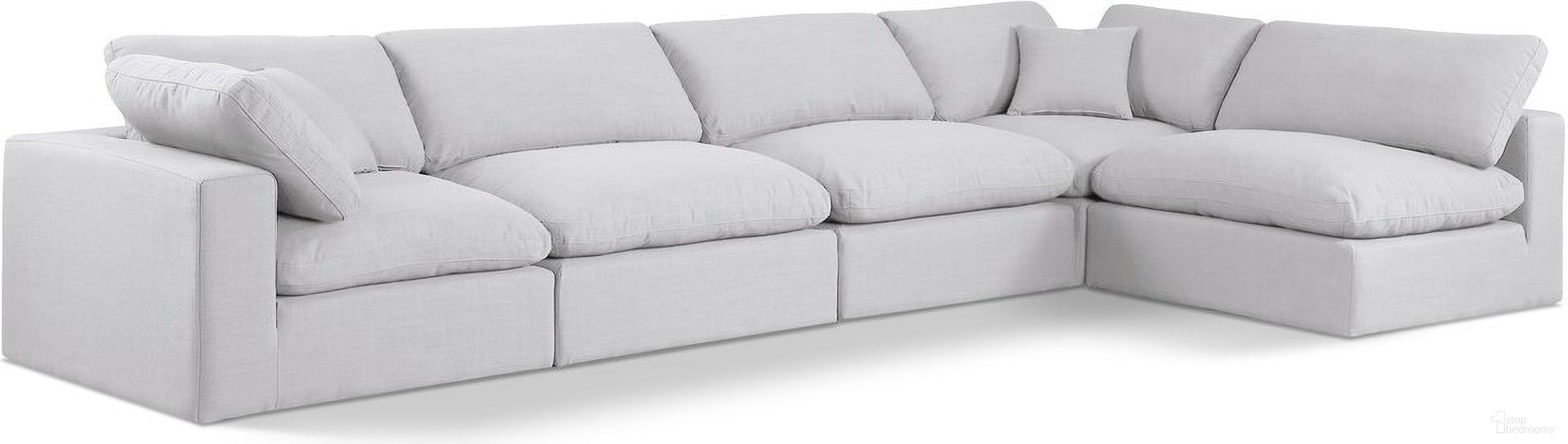 Comfy Linen Textured Fabric 5 Piece Modular Sectional In White