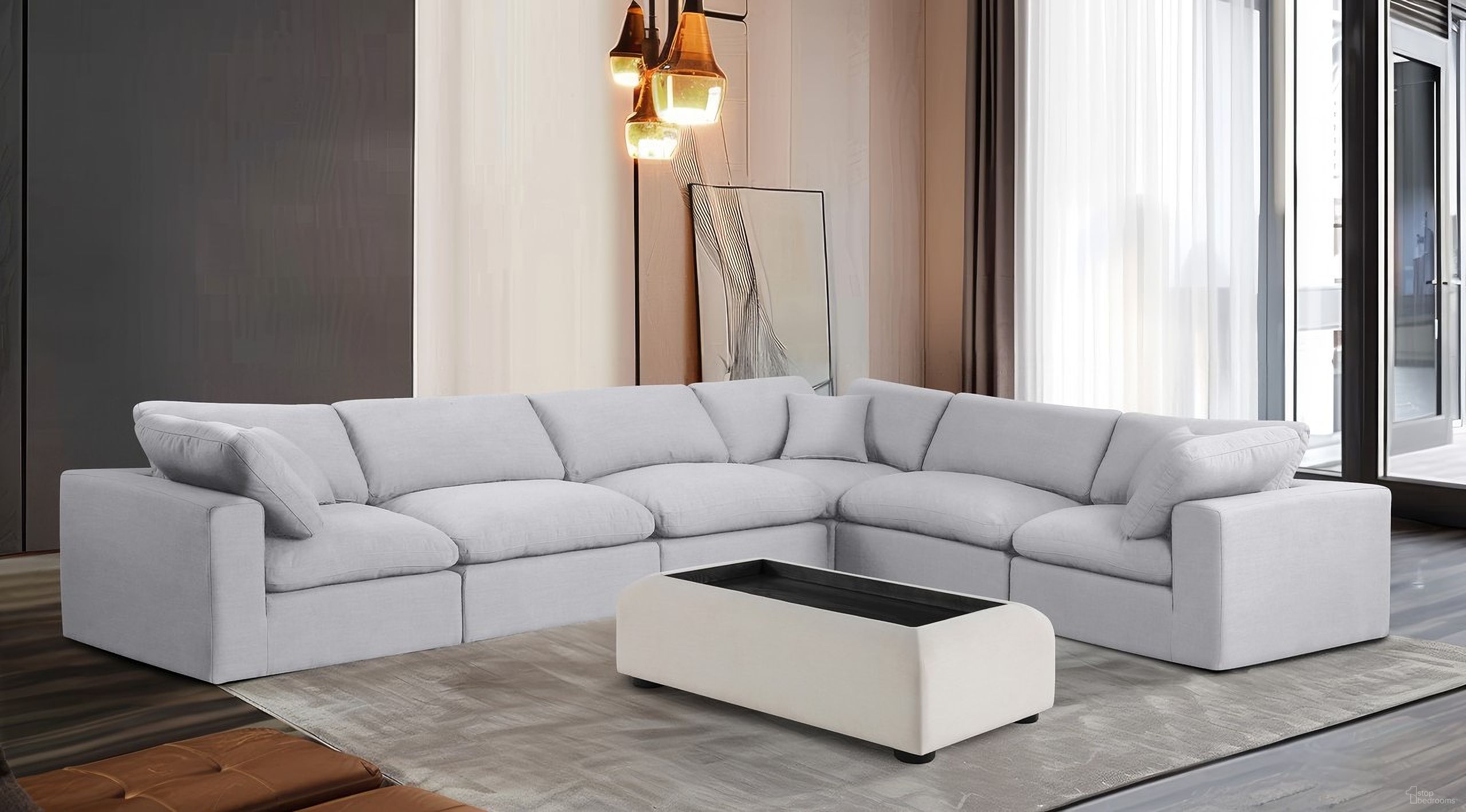 Comfy Linen Textured Fabric 6 Piece Modular Sectional In White