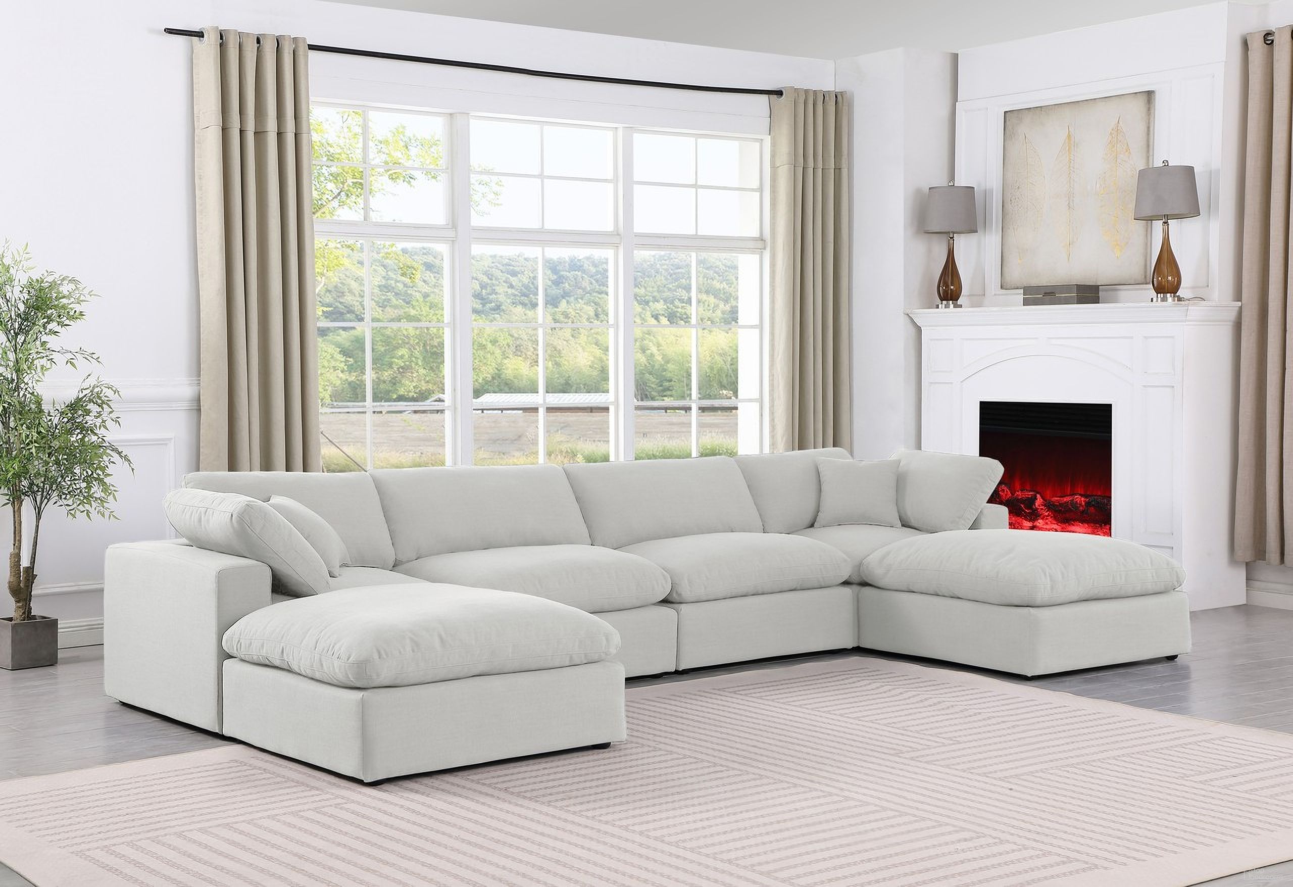 Comfy Linen Textured Fabric 6 Piece Modular Sectional In White