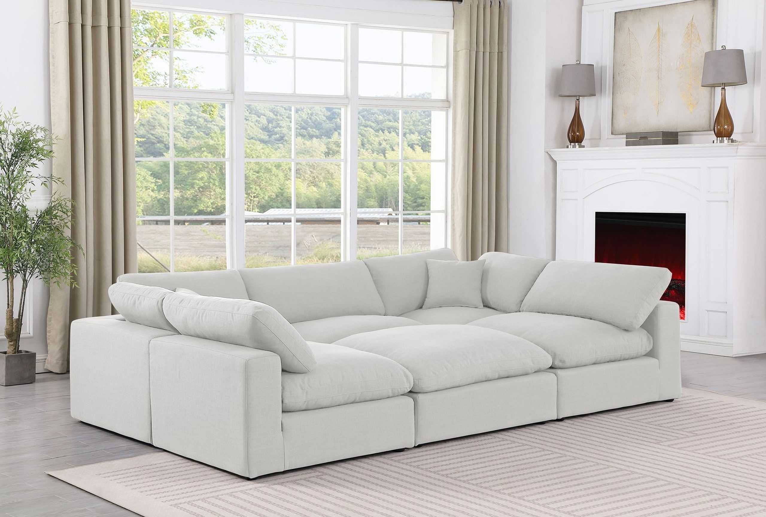 Comfy Linen Textured Fabric 6 Piece Modular Sectional In White