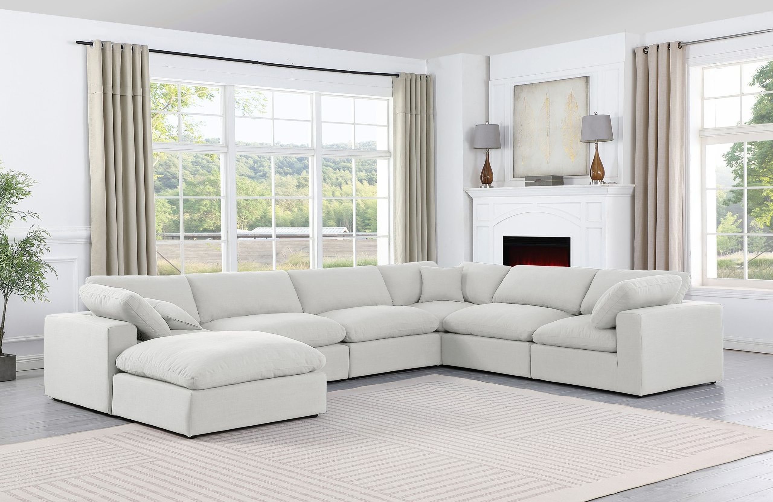 Comfy Linen Textured Fabric 7 Piece Modular Sectional In White