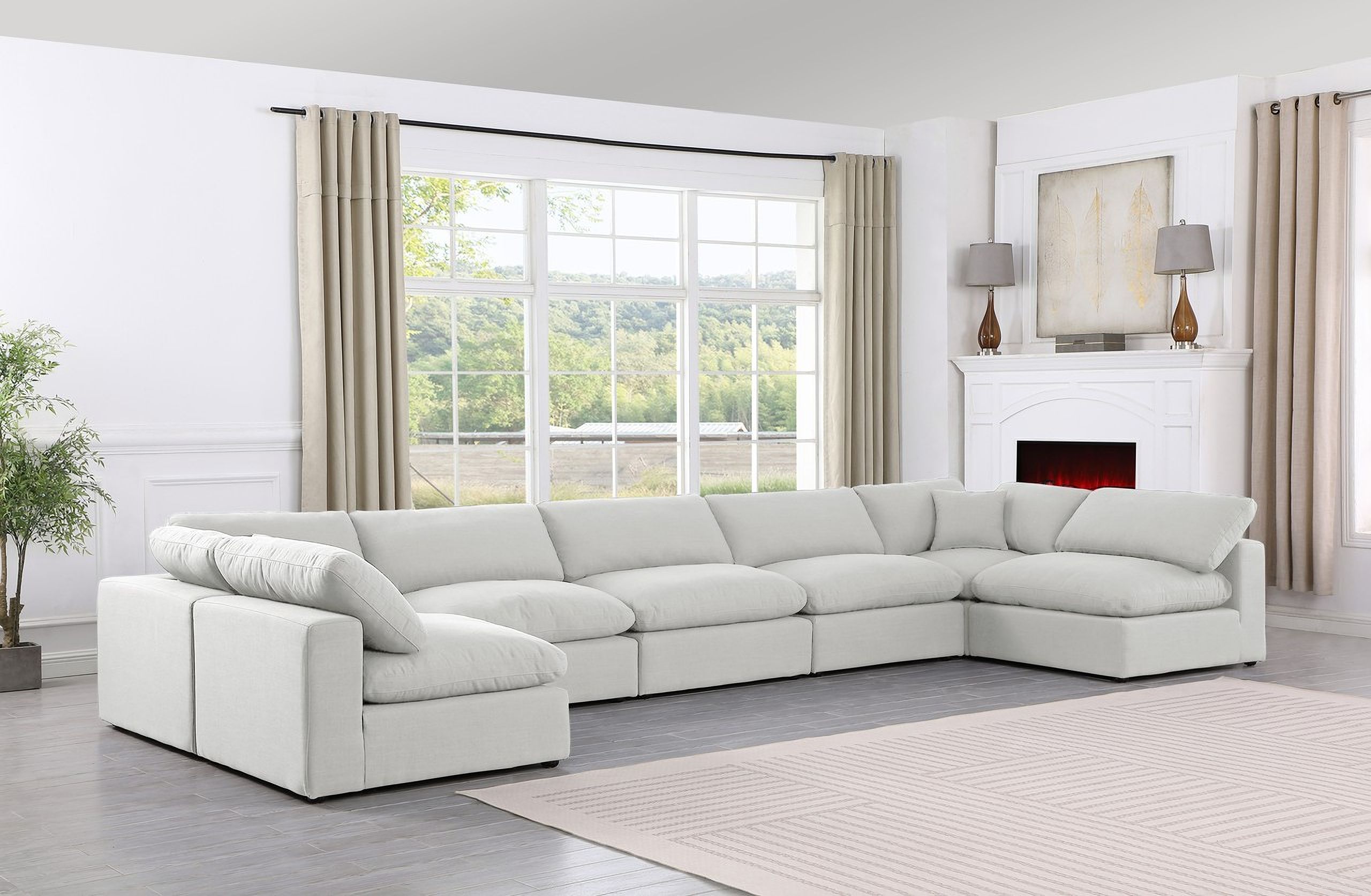Comfy Linen Textured Fabric 7 Piece Modular Sectional In White