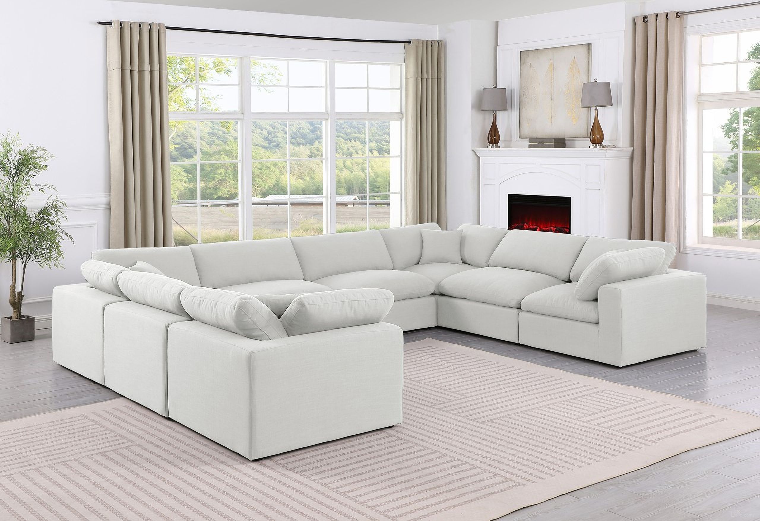 Comfy Linen Textured Fabric 8 Piece Modular Sectional In White and Espresso