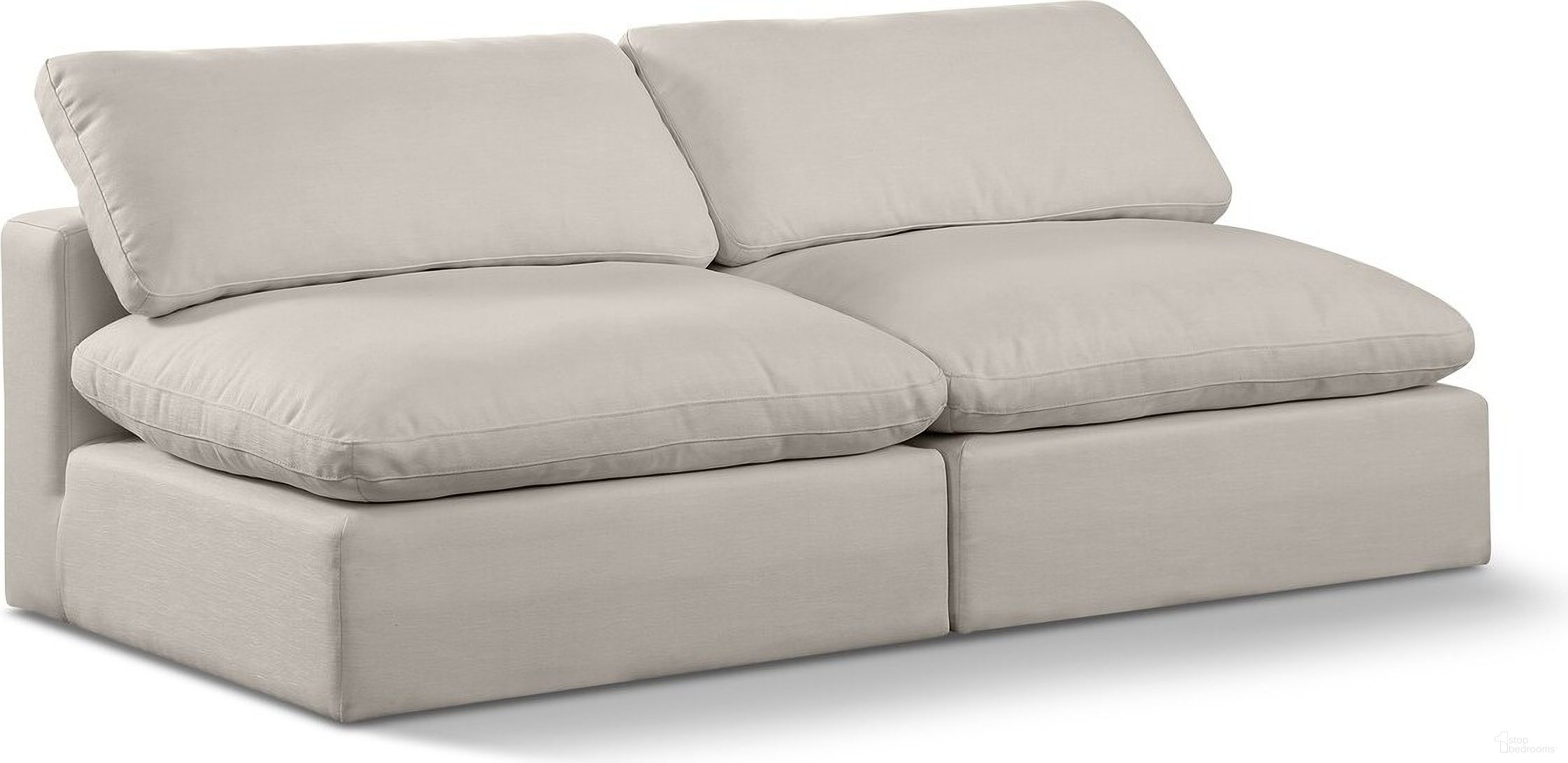 Comfy Linen Textured Fabric 2 Seater Modular Sofa In Beige