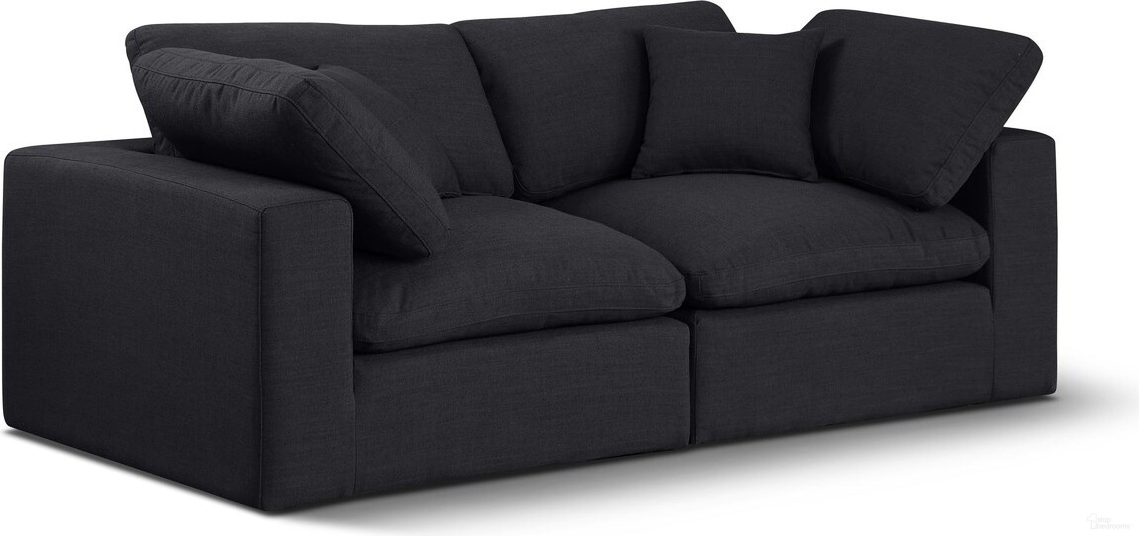 Comfy Linen Textured Fabric 2 Seater Modular Sofa with Arm Support In Black