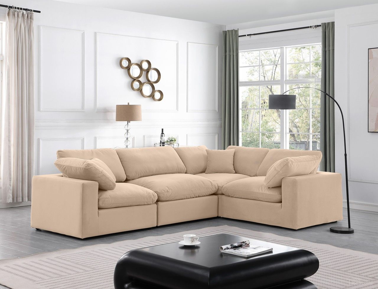Comfy Modular Sectional In Beige Velvet