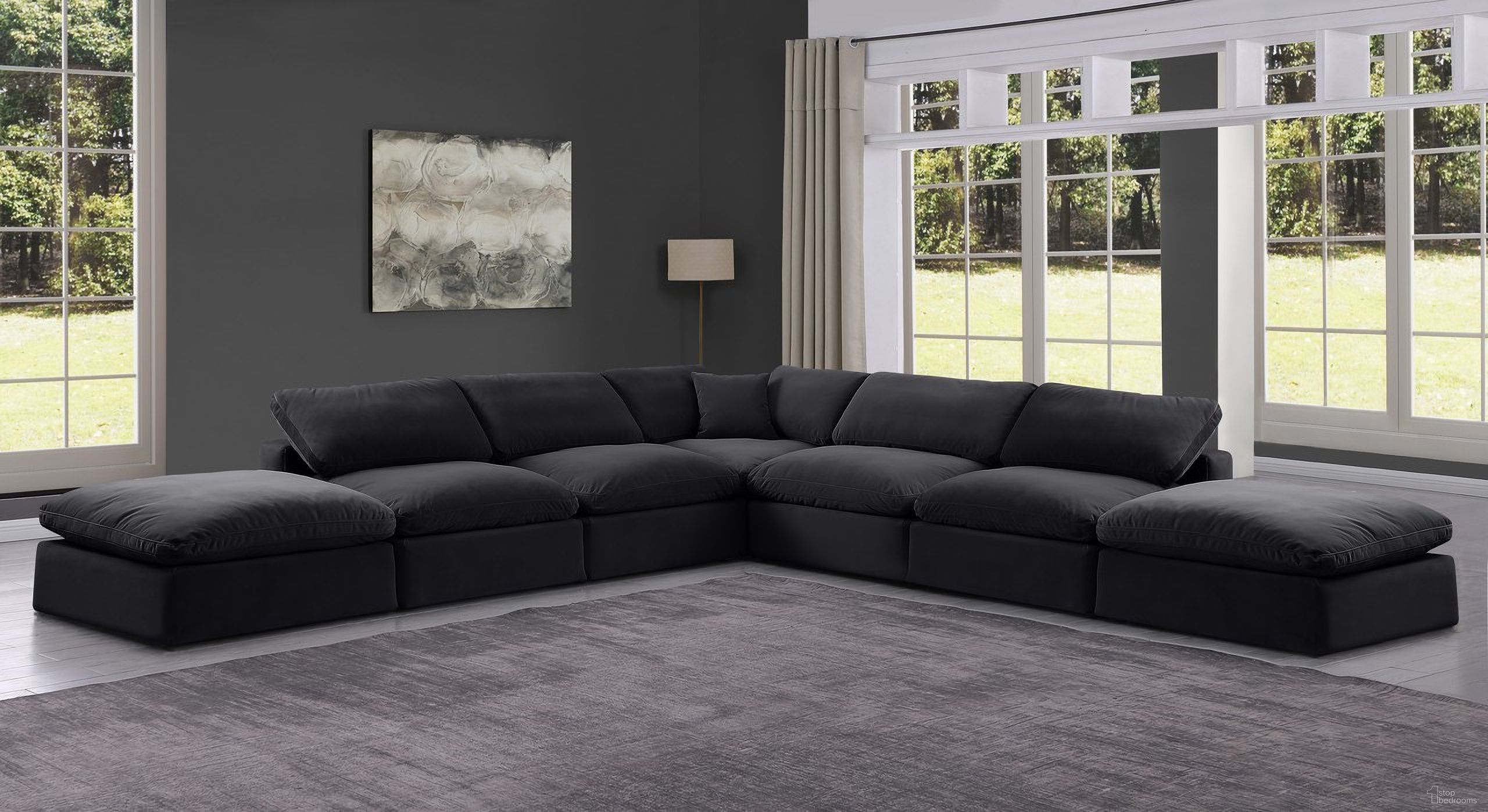 The appearance of Comfy 7 Piece Modular Sectional In Black and Espresso Velvet designed by Meridian in the modern / contemporary interior design. This black piece of furniture was selected by 1StopBedrooms from Comfy Collection to add a touch of cosiness and style into your home. Sku: 189Black-Armless;189Black-Armless;189Black-Armless;189Black-Armless;189Black-Corner;189Black-Ott;189Black-Ott. Material: Wood. Layout: Modular.