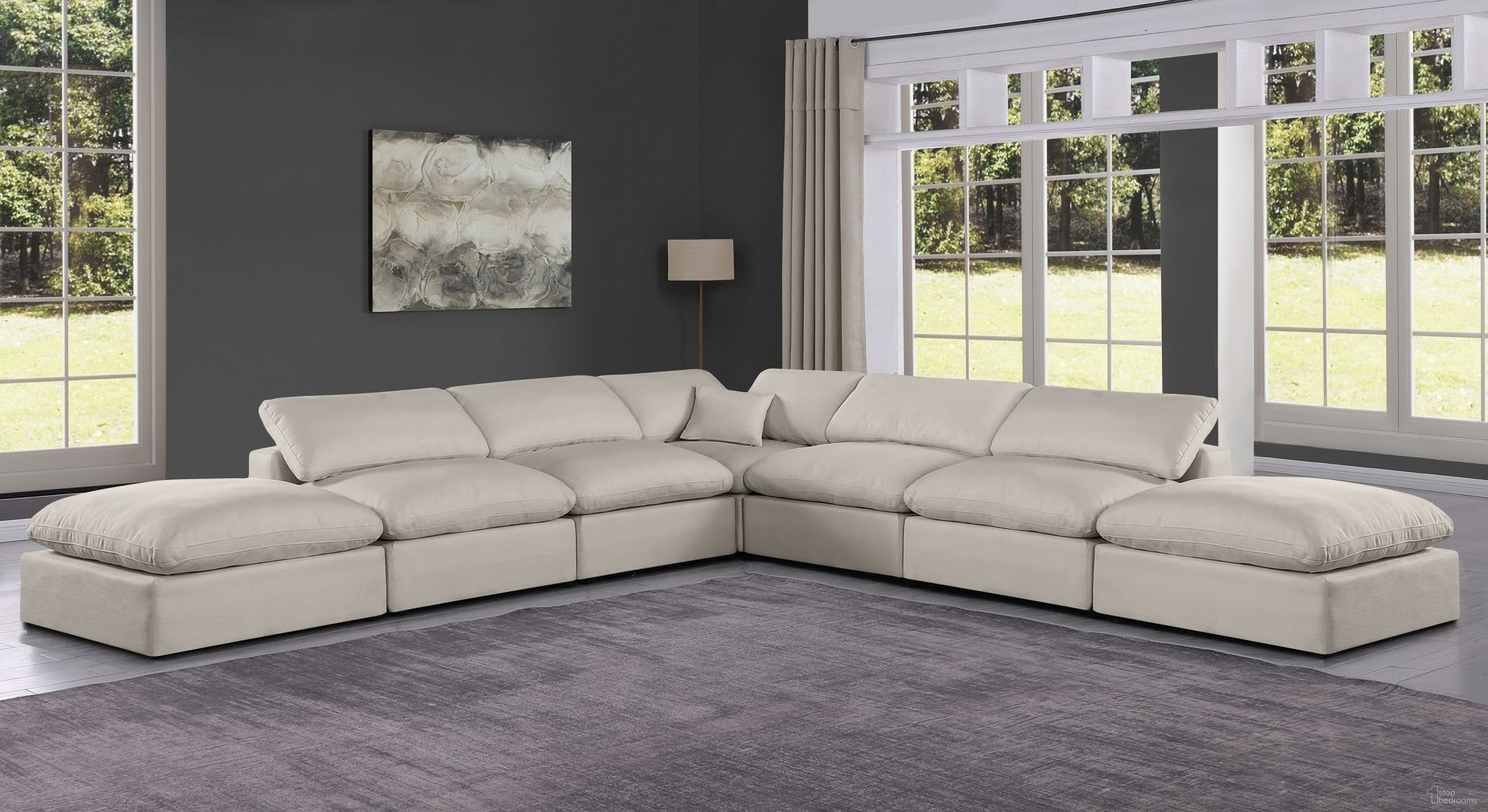 The appearance of Comfy Textured Fabric 7 Piece Modular Sectional In Beige and Espresso Linen designed by Meridian in the modern / contemporary interior design. This beige piece of furniture was selected by 1StopBedrooms from Comfy Collection to add a touch of cosiness and style into your home. Sku: 187Beige-Armless;187Beige-Armless;187Beige-Armless;187Beige-Armless;187Beige-Corner;187Beige-Ott;187Beige-Ott. Material: Textured. Layout: Modular.