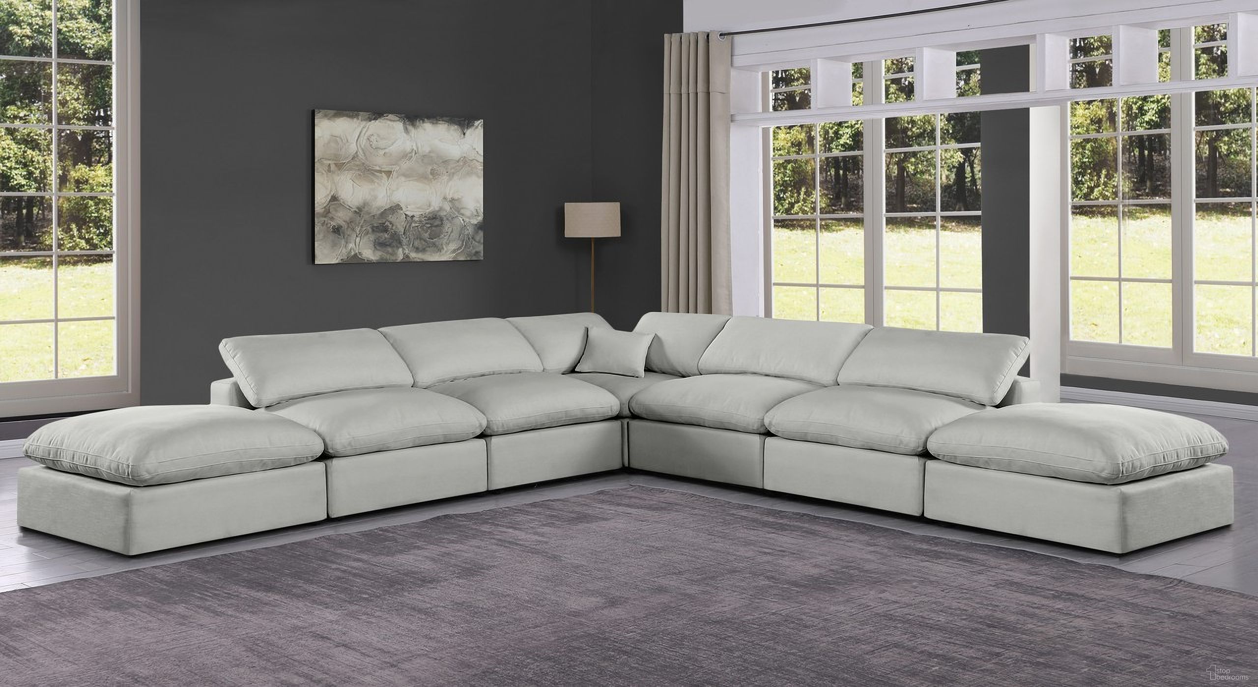 The appearance of Comfy Textured Fabric 7 Piece Modular Sectional In Grey and Espresso Linen designed by Meridian in the modern / contemporary interior design. This grey piece of furniture was selected by 1StopBedrooms from Comfy Collection to add a touch of cosiness and style into your home. Sku: 187Grey-Armless;187Grey-Armless;187Grey-Armless;187Grey-Armless;187Grey-Corner;187Grey-Ott;187Grey-Ott. Material: Textured. Layout: Modular.
