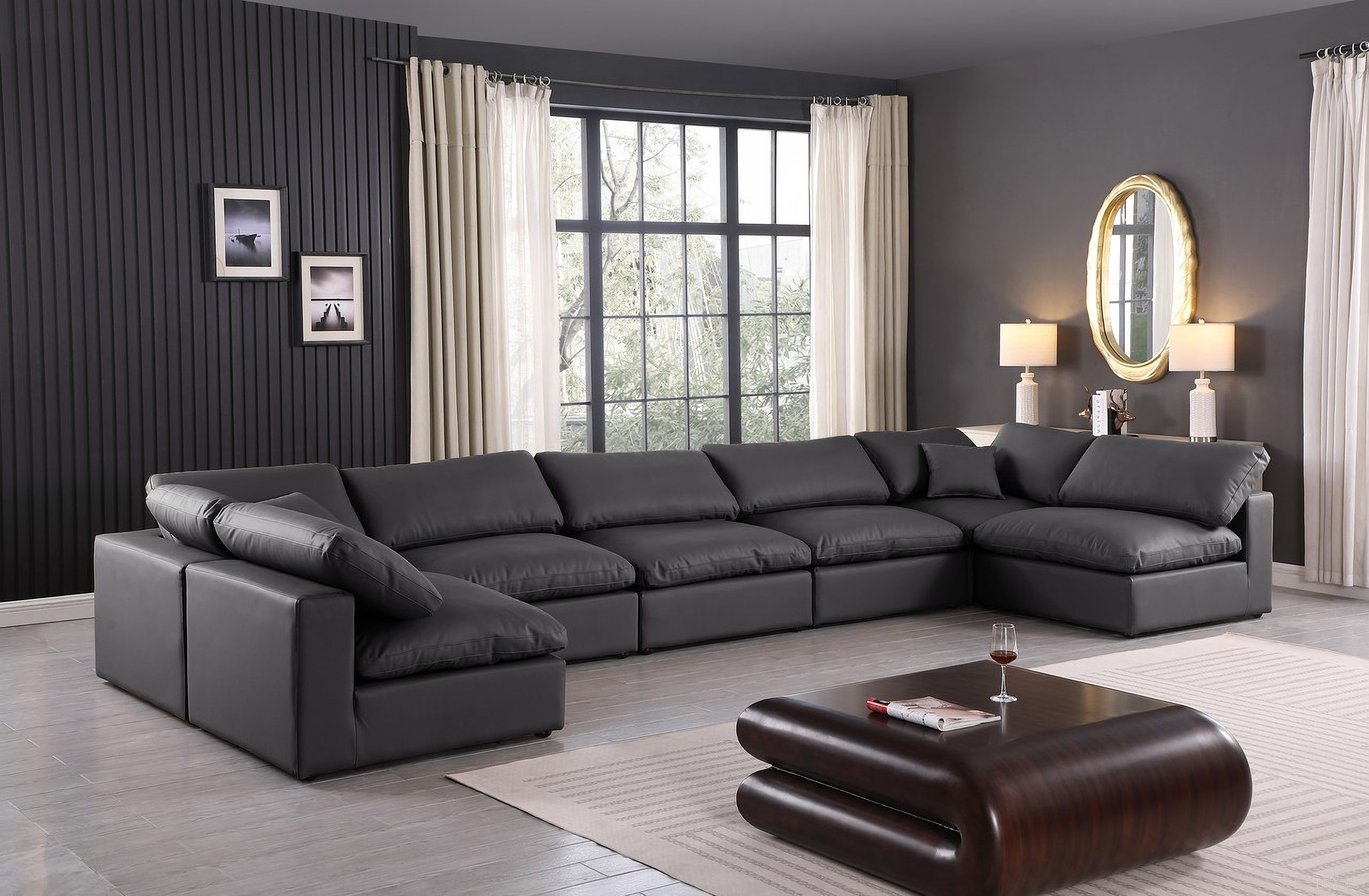The appearance of Comfy Vegan Leather 7 Piece Modular Sectional In Black designed by Meridian in the modern / contemporary interior design. This black piece of furniture  was selected by 1StopBedrooms from Comfy Collection to add a touch of cosiness and style into your home. Sku: 188Black-Armless;188Black-Armless;188Black-Armless;188Black-Armless;188Black-Armless;188Black-Corner;188Black-Corner. Material: Leather. Layout: Modular.
