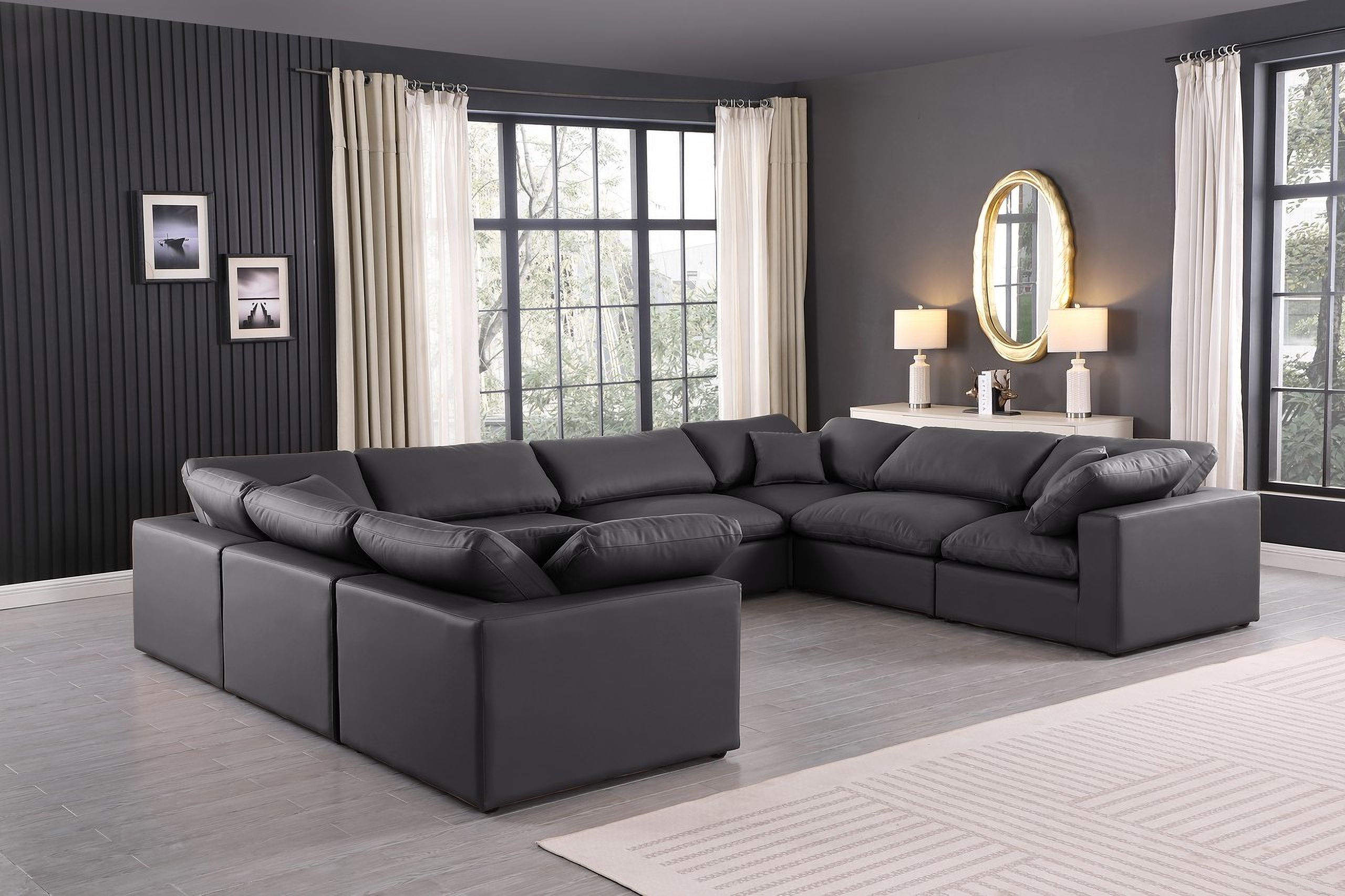 The appearance of Comfy Vegan Leather 8 Piece Modular Sectional In Black and Espresso designed by Meridian in the modern / contemporary interior design. This black piece of furniture  was selected by 1StopBedrooms from Comfy Collection to add a touch of cosiness and style into your home. Sku: 188Black-Armless;188Black-Armless;188Black-Armless;188Black-Armless;188Black-Corner;188Black-Corner;188Black-Corner;188Black-Corner. Material: Leather. Layout: Modular.