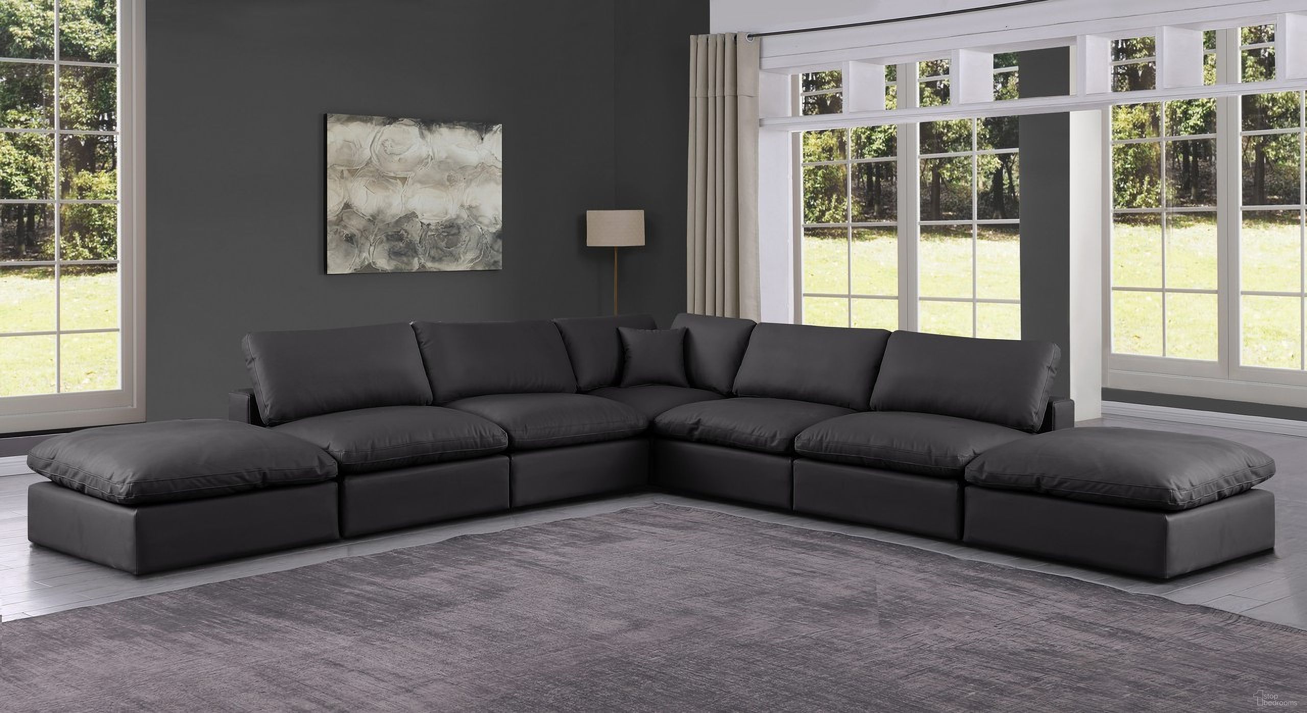 The appearance of Comfy Vegan Leather 7 Piece Modular Sectional In Black designed by Meridian in the modern / contemporary interior design. This black piece of furniture  was selected by 1StopBedrooms from Comfy Collection to add a touch of cosiness and style into your home. Sku: 188Black-Armless;188Black-Armless;188Black-Armless;188Black-Armless;188Black-Corner;188Black-Ott;188Black-Ott. Material: Leather. Layout: Modular.