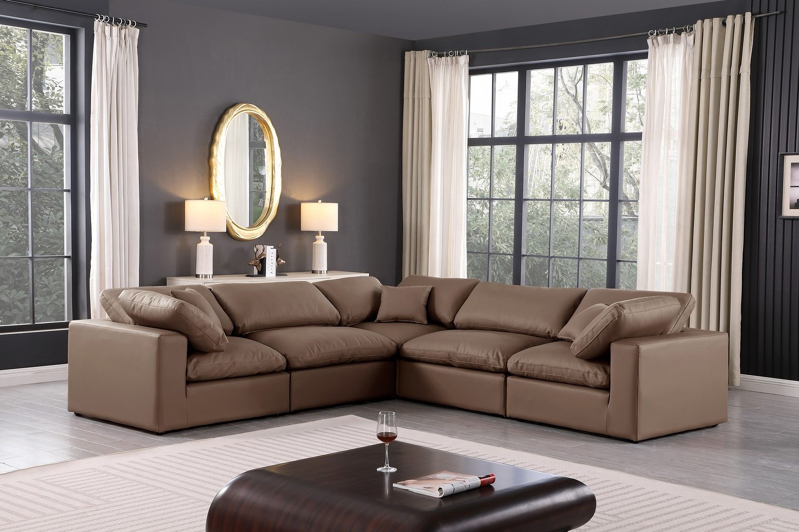 The appearance of Comfy Vegan Leather 5 Piece Modular Sectional In Brown designed by Meridian in the modern / contemporary interior design. This brown piece of furniture was selected by 1StopBedrooms from Comfy Collection to add a touch of cosiness and style into your home. Sku: 188Brown-Armless;188Brown-Armless;188Brown-Corner;188Brown-Corner;188Brown-Corner. Material: Leather. Layout: Modular.