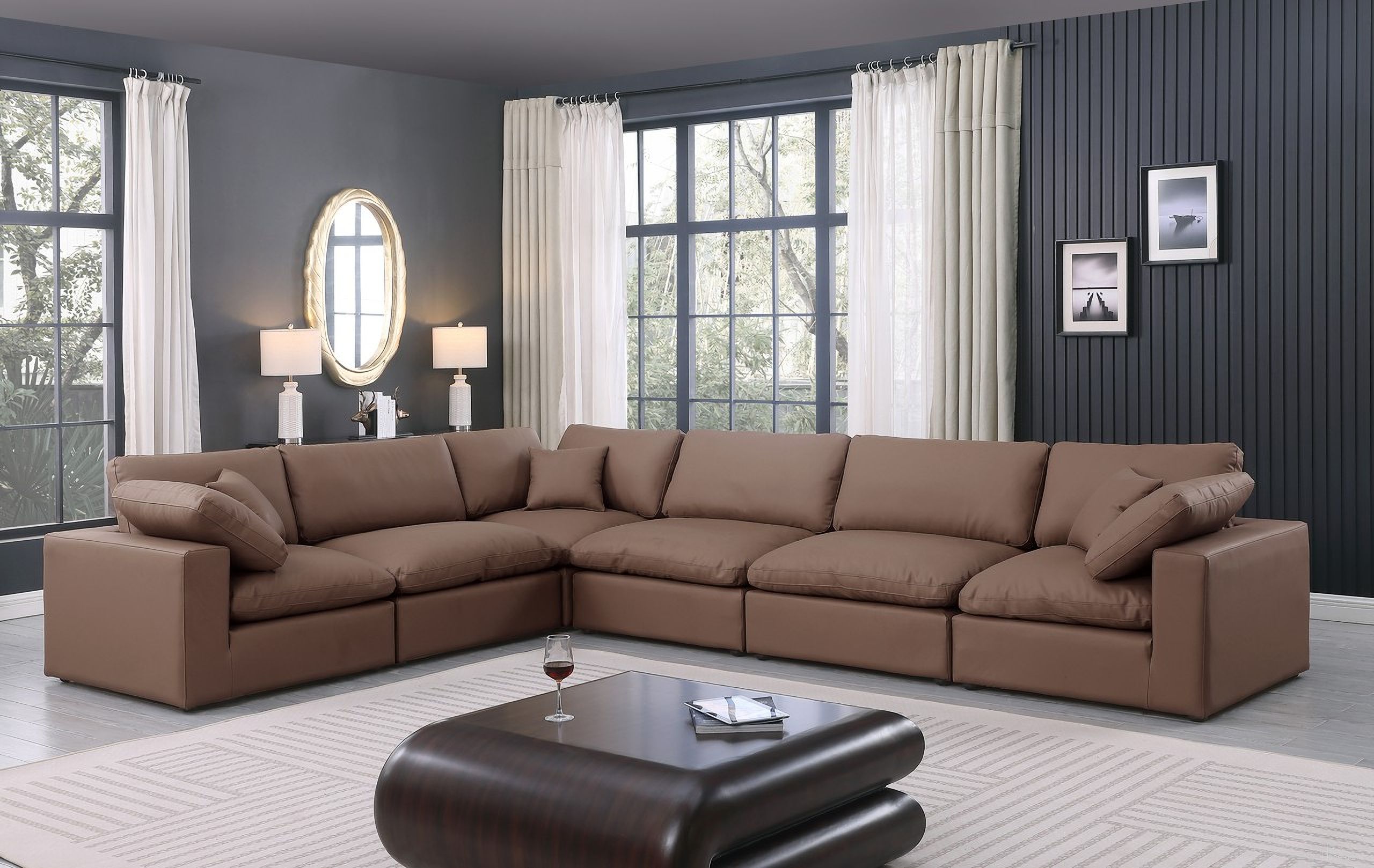 The appearance of Comfy Vegan Leather 6 Piece Modular Sectional In Brown designed by Meridian in the modern / contemporary interior design. This brown piece of furniture was selected by 1StopBedrooms from Comfy Collection to add a touch of cosiness and style into your home. Sku: 188Brown-Armless;188Brown-Armless;188Brown-Armless;188Brown-Corner;188Brown-Corner;188Brown-Corner. Material: Leather. Layout: Modular.