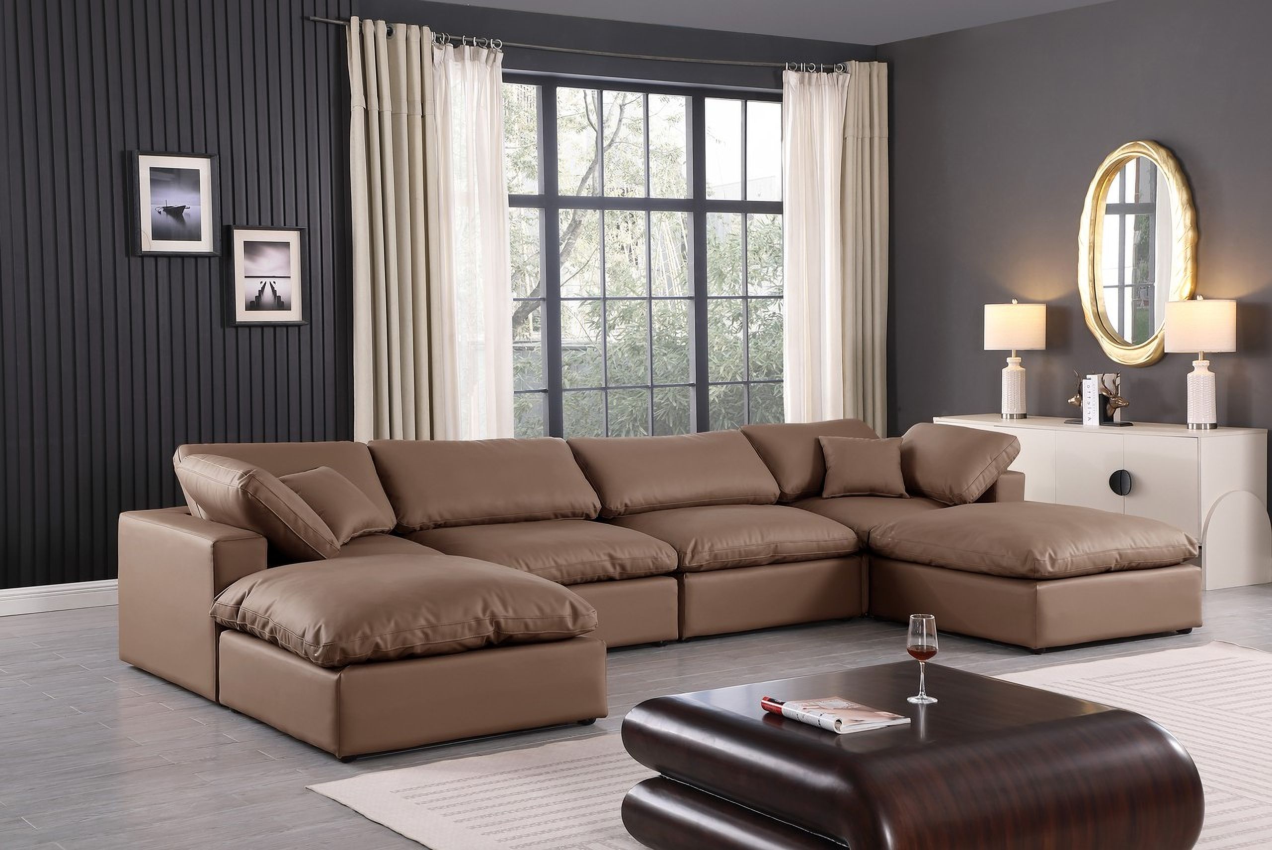 The appearance of Comfy Vegan Leather 6 Piece Modular Sectional In Brown designed by Meridian in the modern / contemporary interior design. This brown piece of furniture was selected by 1StopBedrooms from Comfy Collection to add a touch of cosiness and style into your home. Sku: 188Brown-Armless;188Brown-Armless;188Brown-Corner;188Brown-Corner;188Brown-Ott;188Brown-Ott. Material: Leather. Layout: Modular.