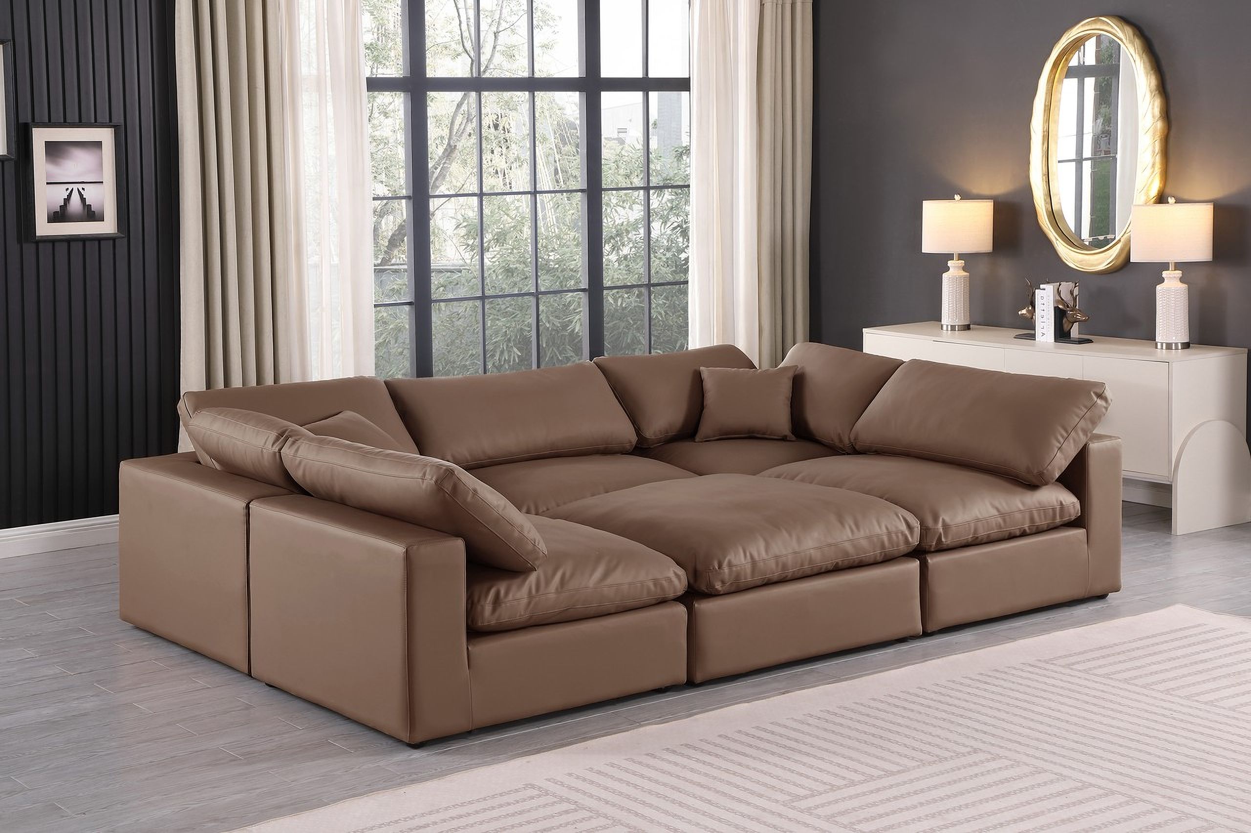 The appearance of Comfy Vegan Leather 6 Piece Modular Sectional In Brown designed by Meridian in the modern / contemporary interior design. This brown piece of furniture was selected by 1StopBedrooms from Comfy Collection to add a touch of cosiness and style into your home. Sku: 188Brown-Armless;188Brown-Armless;188Brown-Armless;188Brown-Corner;188Brown-Corner;188Brown-Ott. Material: Leather. Layout: Modular.