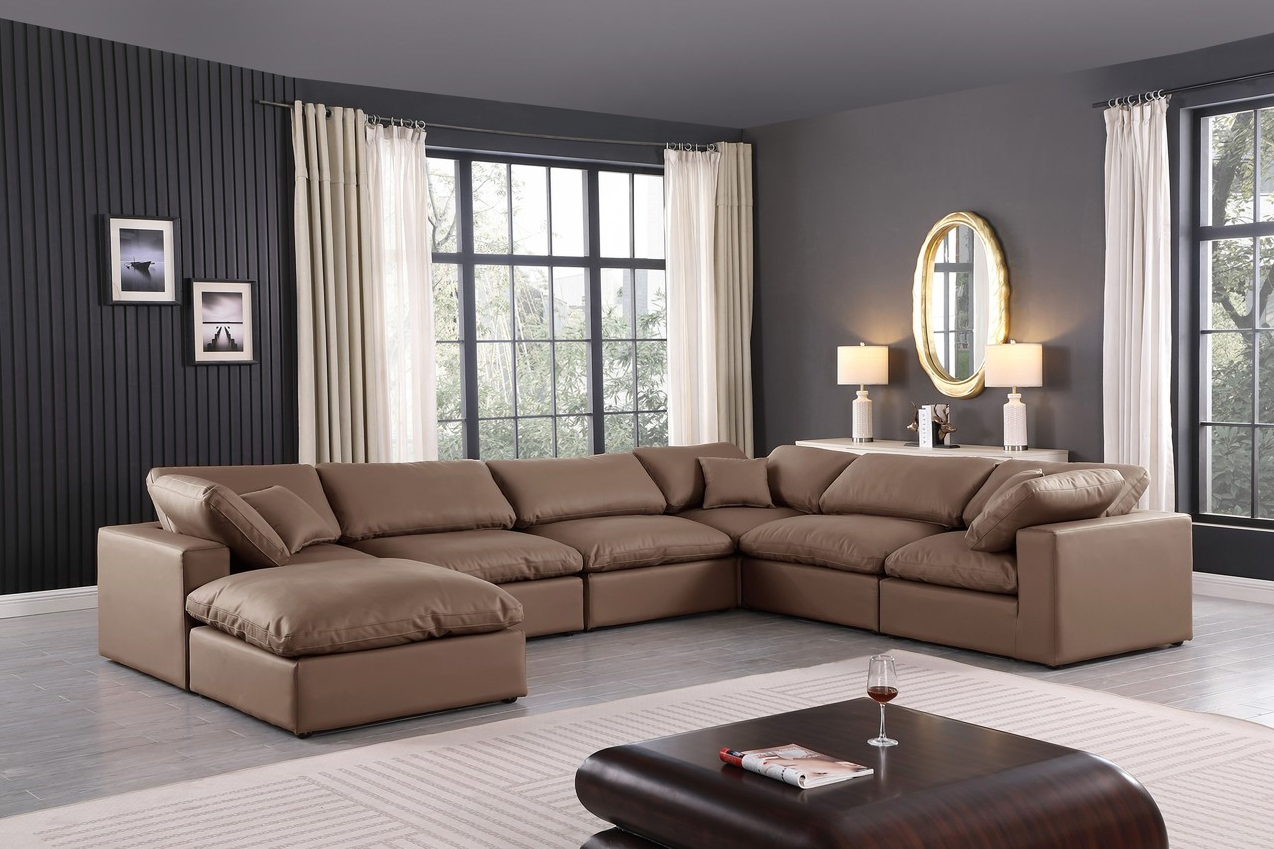 The appearance of Comfy Vegan Leather 7 Piece Modular Sectional In Brown designed by Meridian in the modern / contemporary interior design. This brown piece of furniture was selected by 1StopBedrooms from Comfy Collection to add a touch of cosiness and style into your home. Sku: 188Brown-Armless;188Brown-Armless;188Brown-Armless;188Brown-Corner;188Brown-Corner;188Brown-Corner;188Brown-Ott. Material: Leather. Layout: Modular.